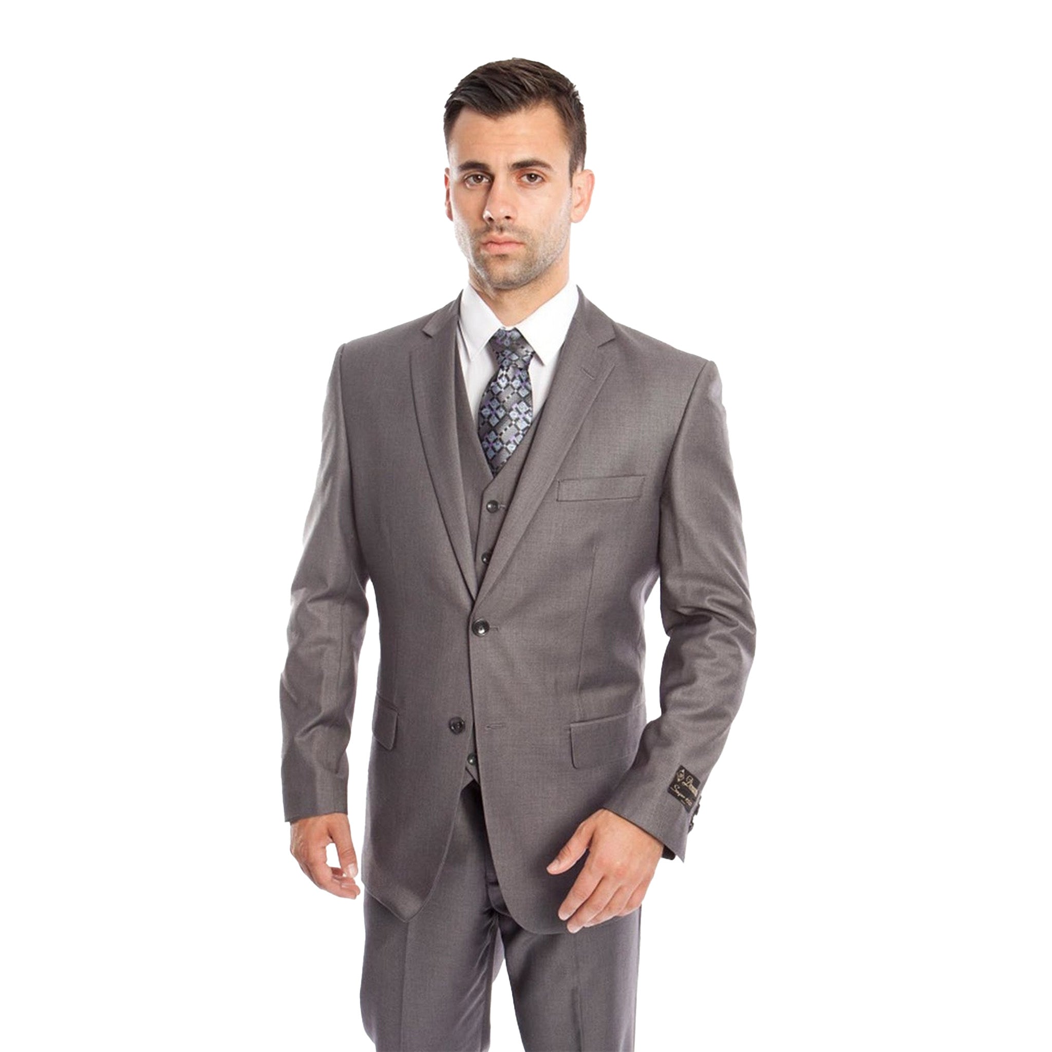 Slim Fit Med. Grey 3pc Suit | D&K SUIT DISCOUNTERS