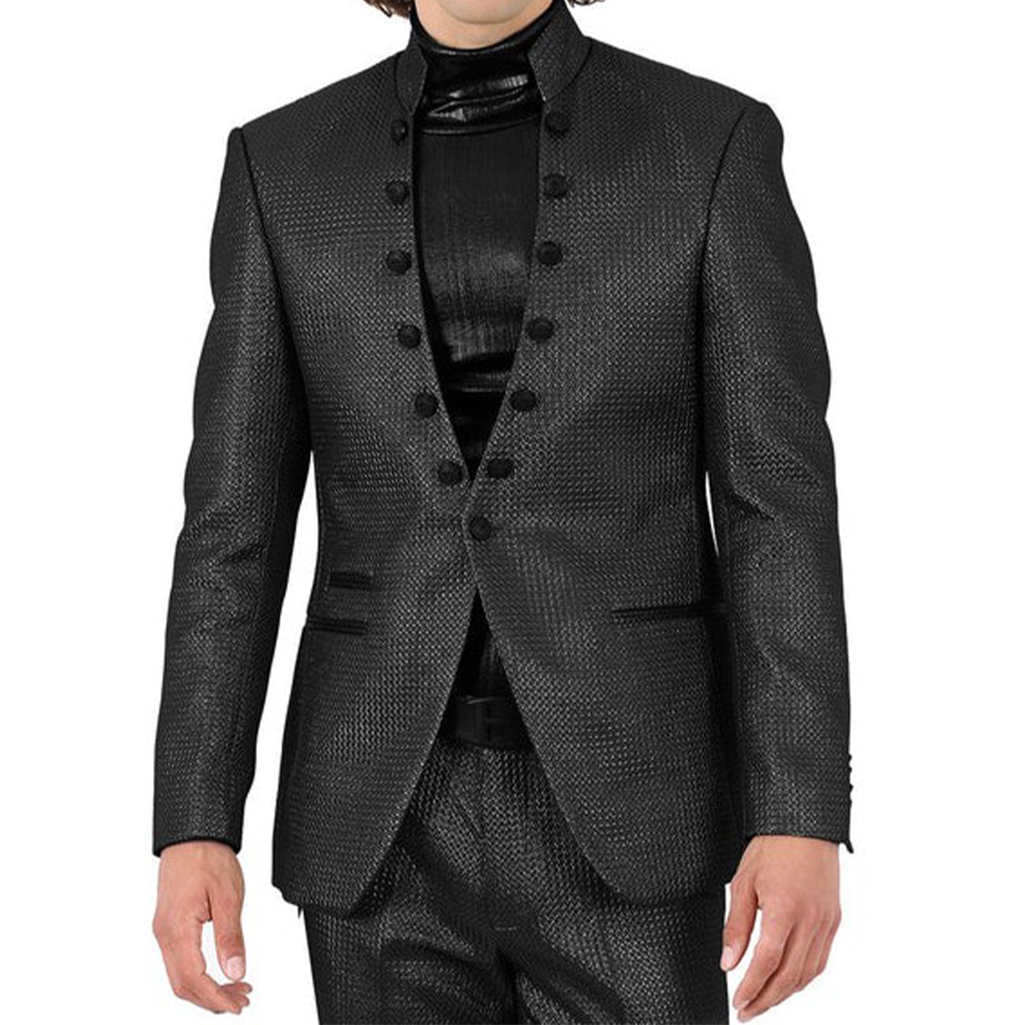 Black Mandarin Collar Fashion Blazer D&K SUIT DISCOUNTERS