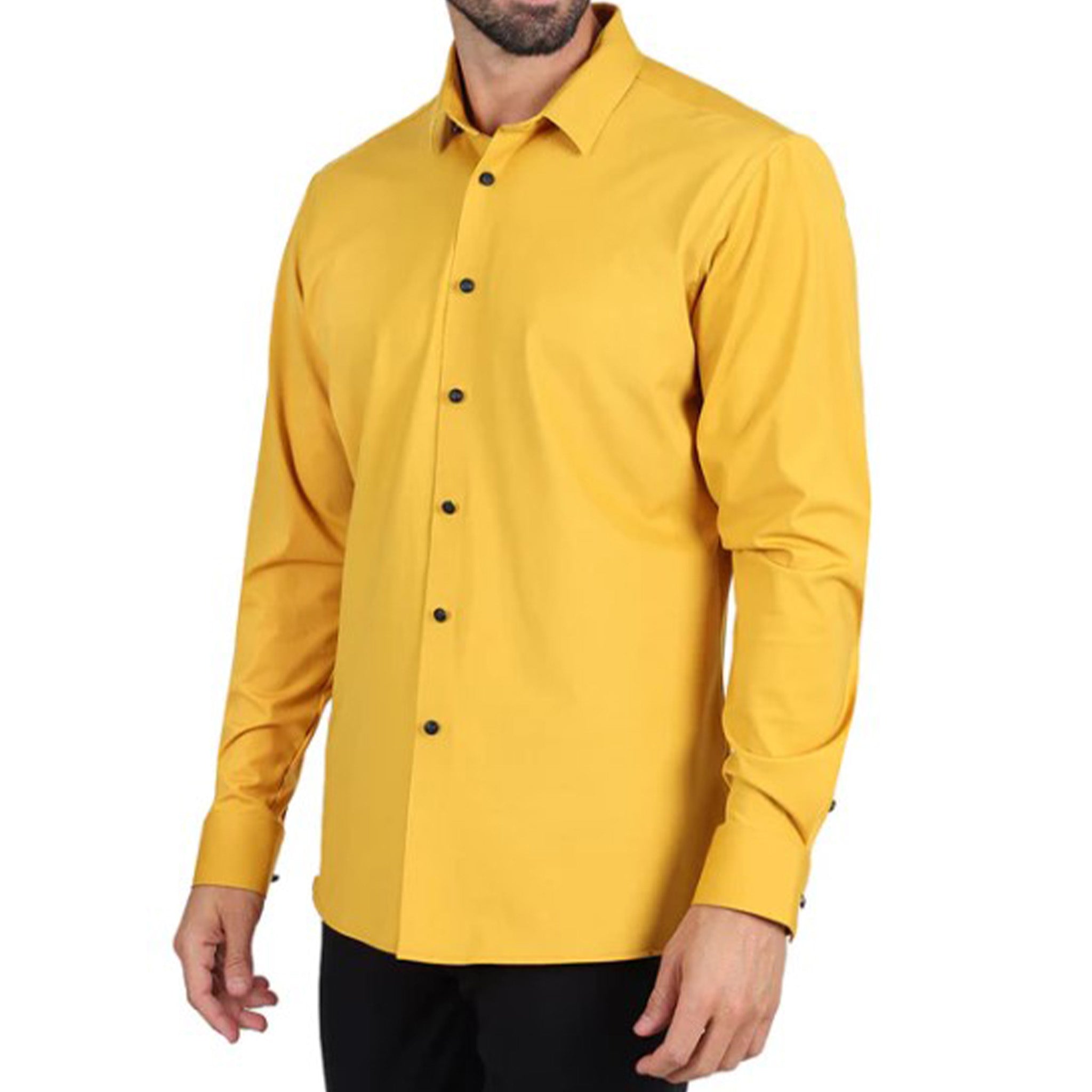 mustard yellow dress shirt Mustard Slim Stretch Fashion Shirt | Bold Style, Effortless Comfort