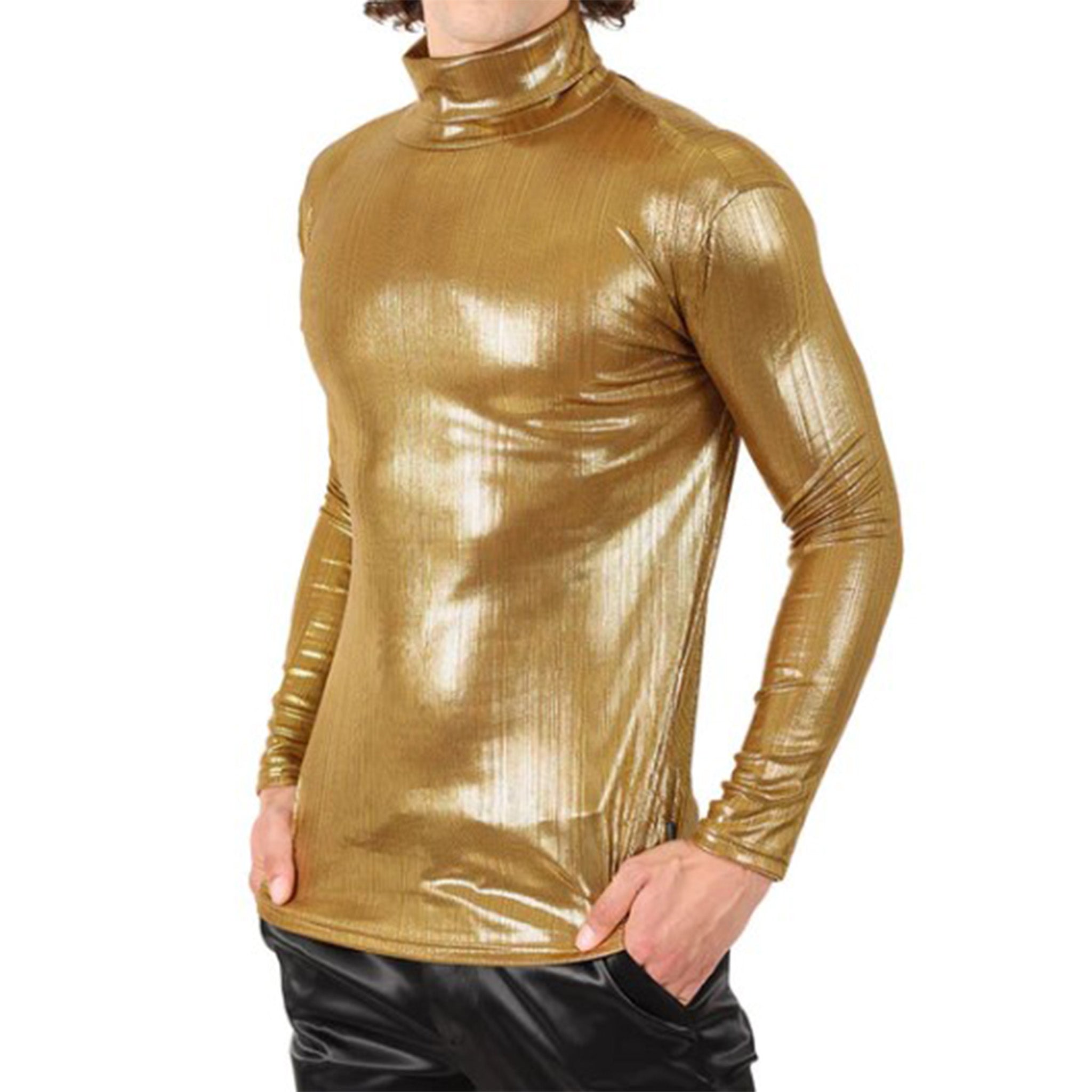 Gold Metallic Turtle Neck Shirt - Main Image