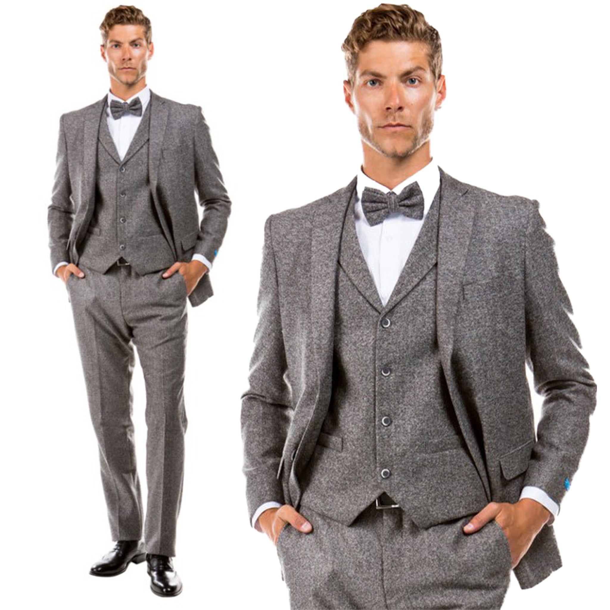 Grey Slim Fit 3pc Tweed Suit