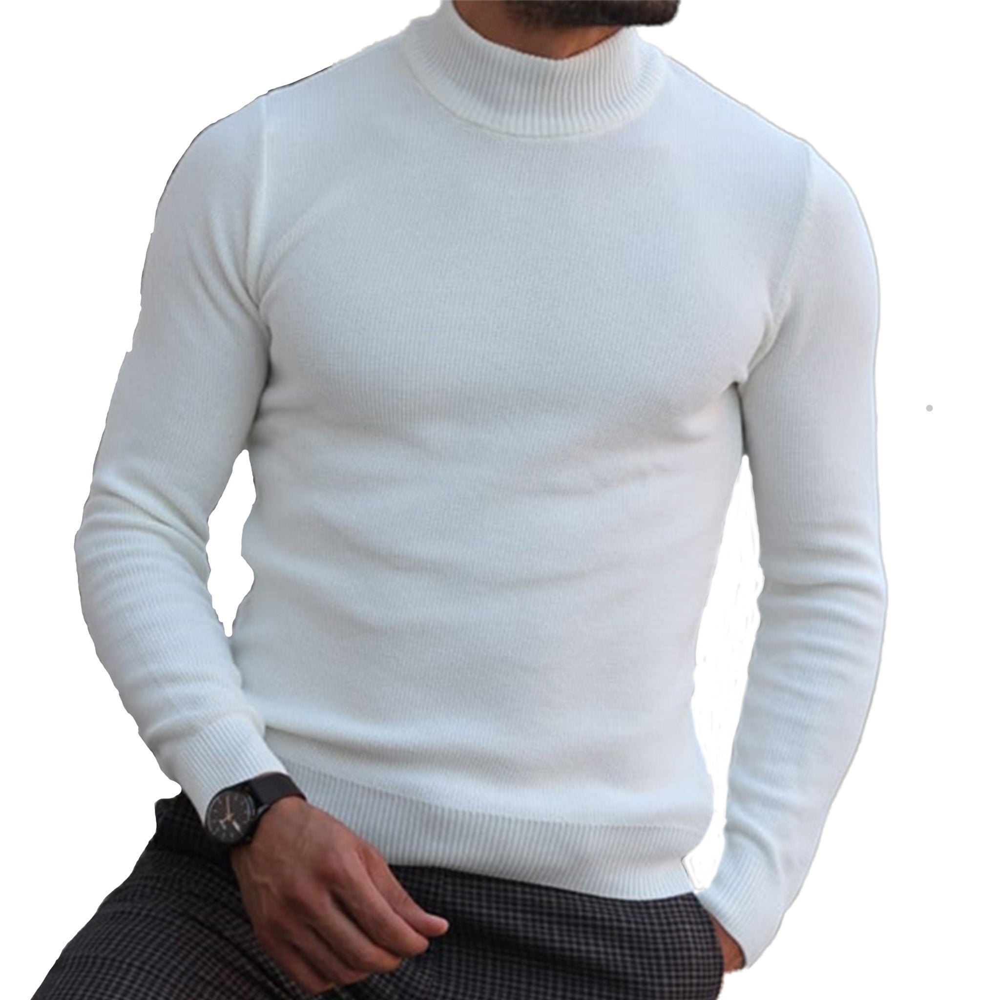 Men's White Turtle Neck Sweater