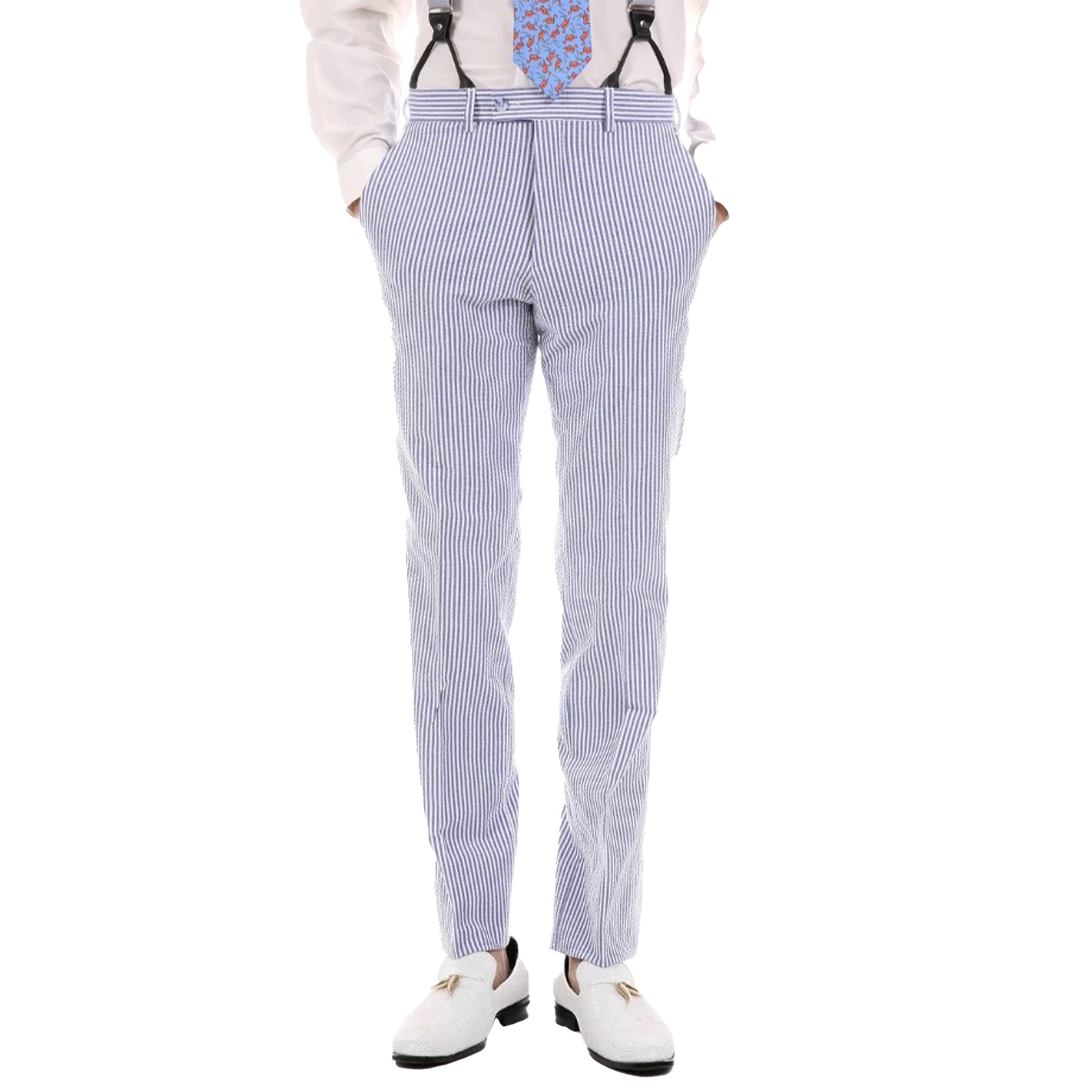 Slim Fit Blue Seersucker Suit