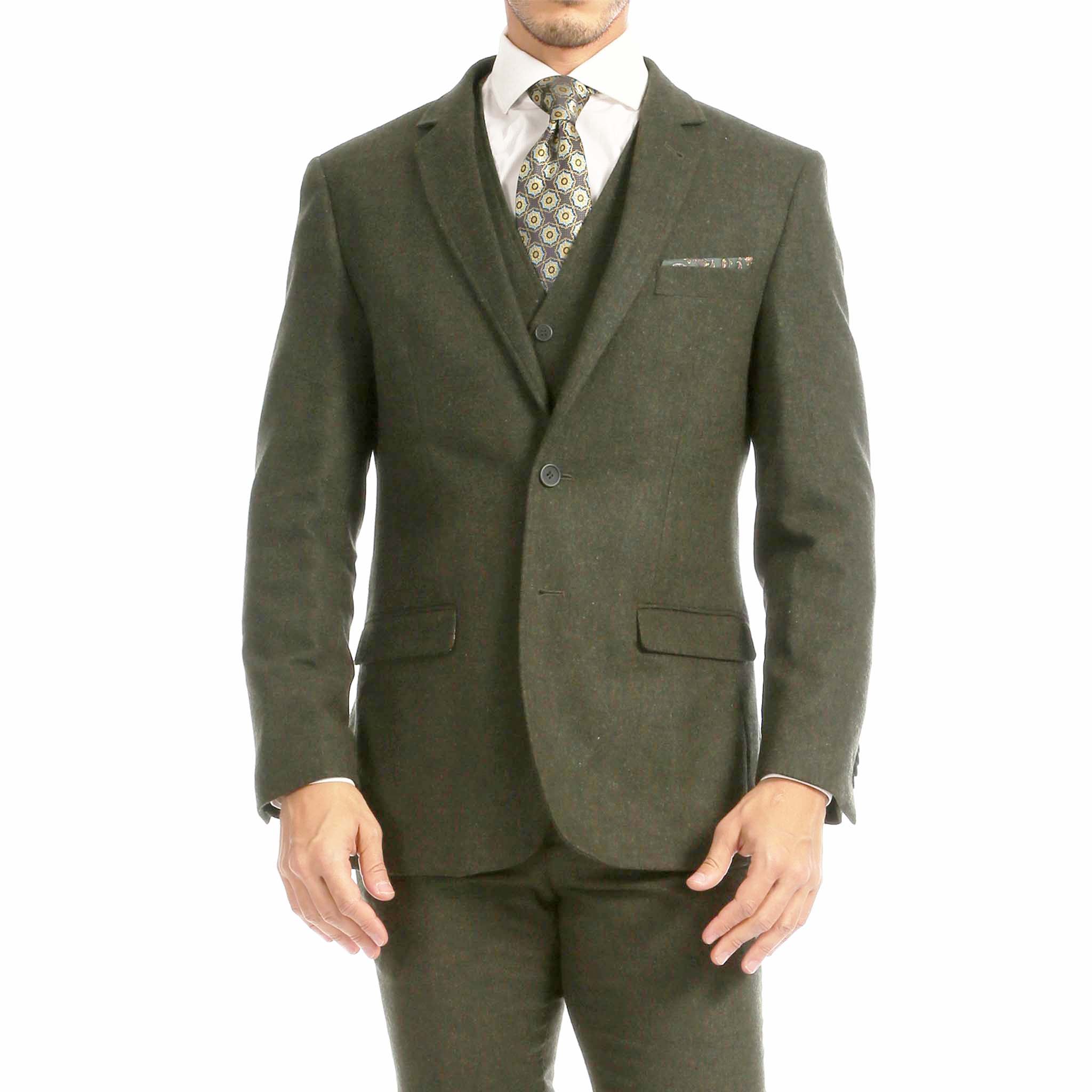 Hunter Green Slim Fit 3 Piece Tweed Suit