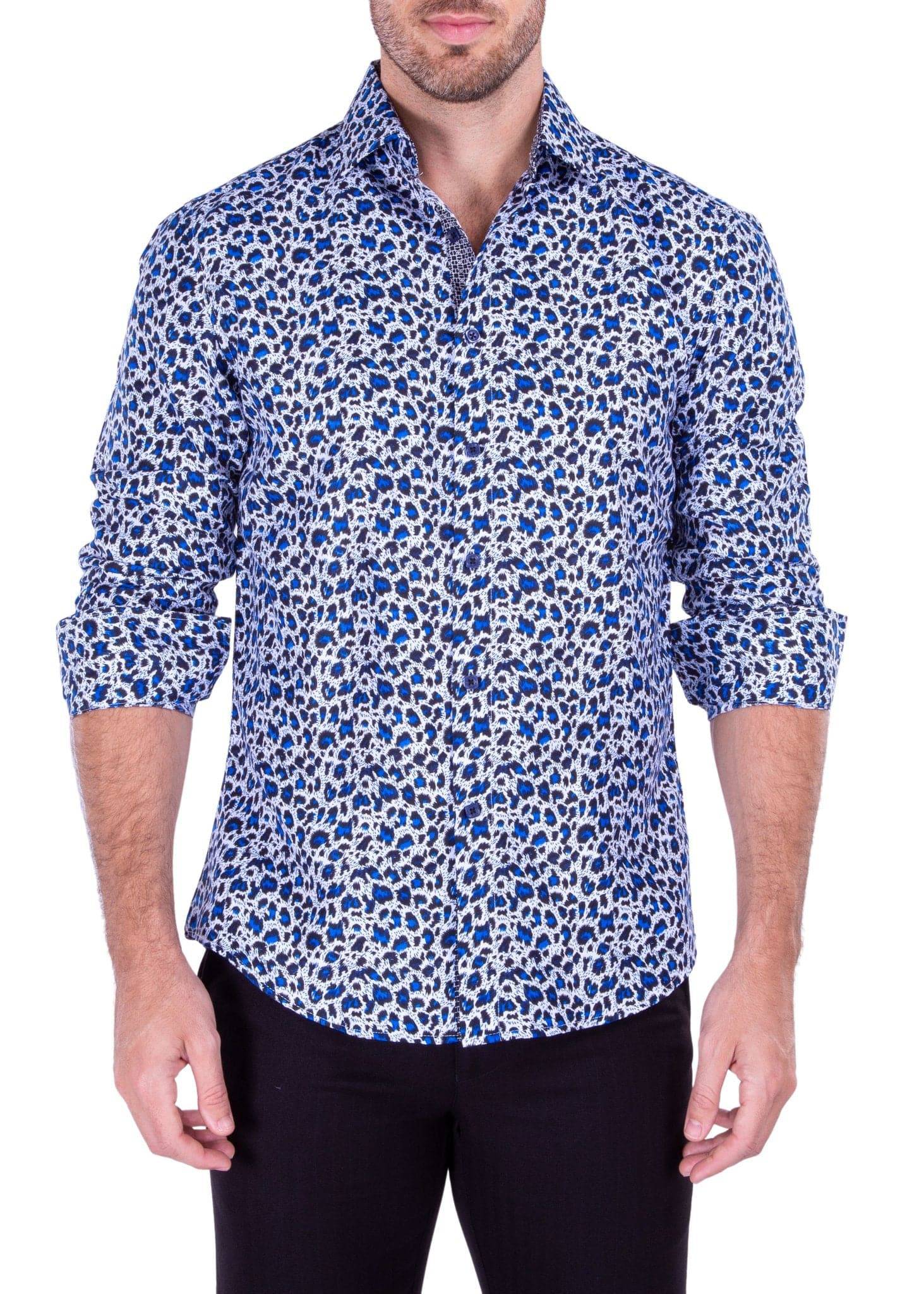 Blue Leopard Print Shirt for Men DNK Mobile | D&K SUIT DISCOUNTERS