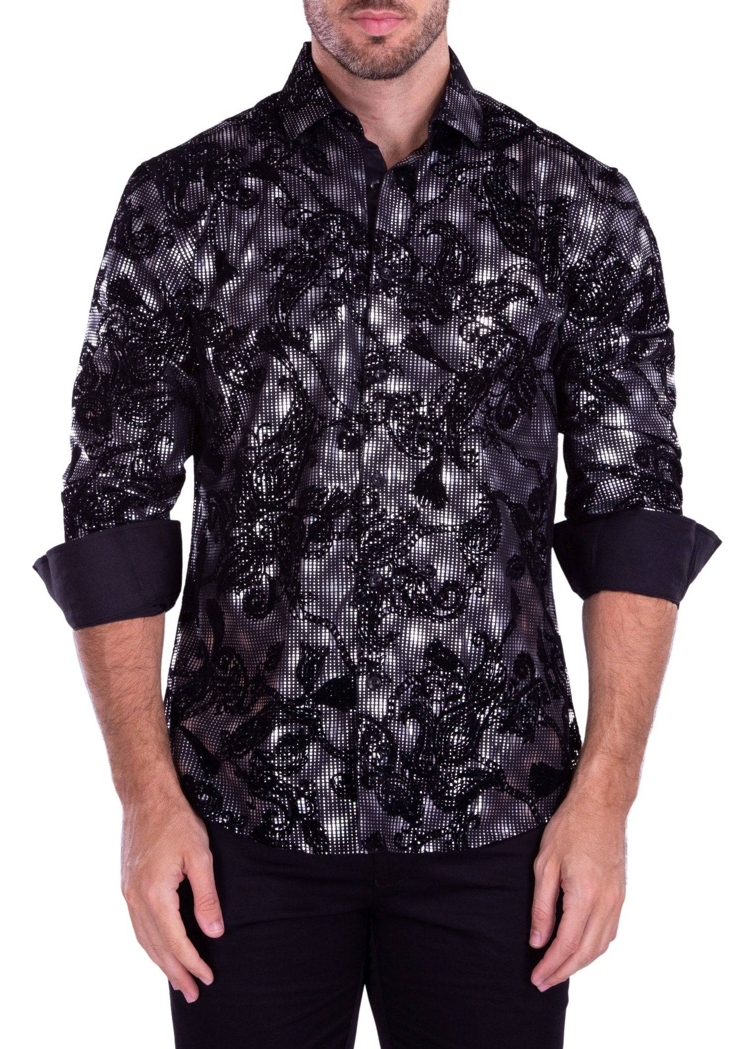 black and silver dress shirt Men's Silver Paisley Shirt