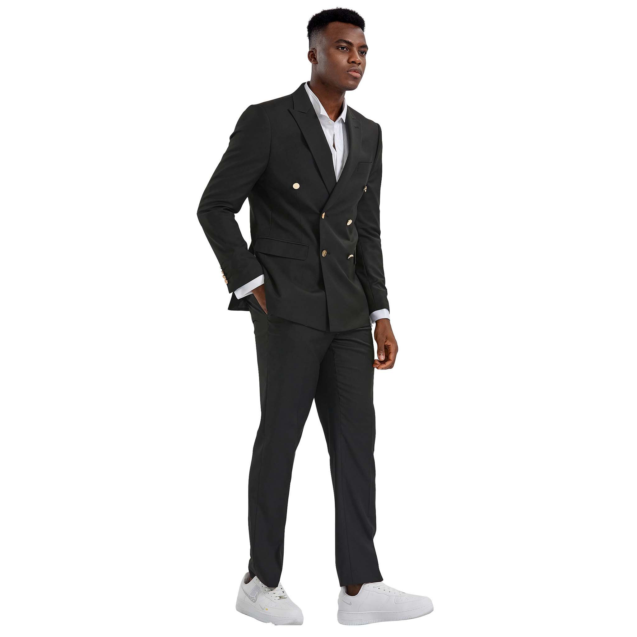 Elegance Redefined: Tazio Slim Fit Black Double-Breasted Suit | DNK Mobile Menswear Long / 48 Elegance Redefined: Tazio Slim Fit Black Double-Breasted Suit | DNK Mobile Menswear Long / 48