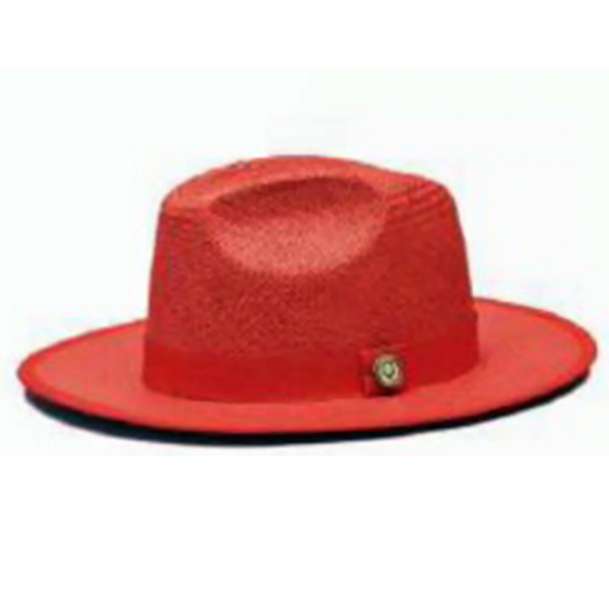 Red Wide-Brim Contrast Bottom Straw Hat - Side View