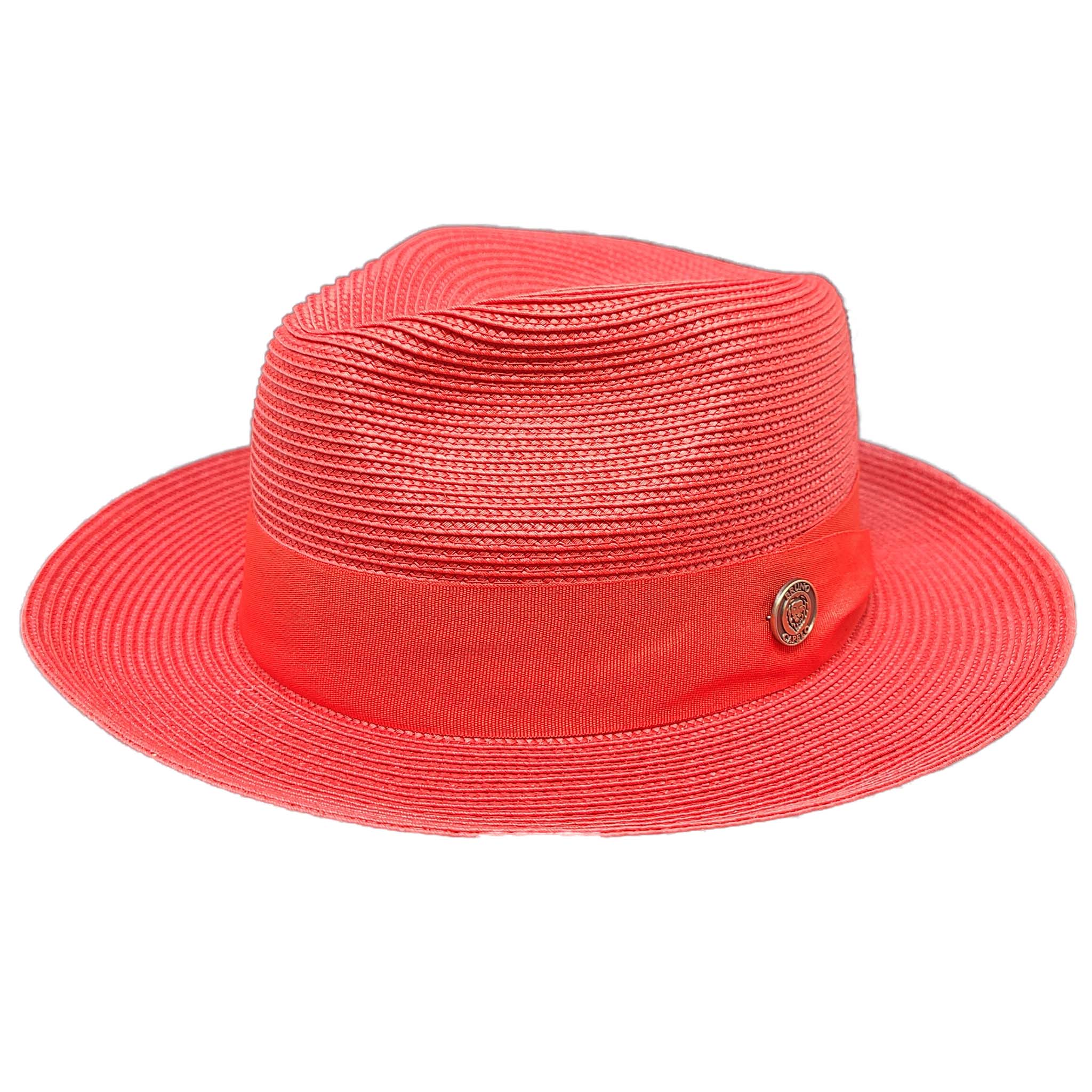 Red Straw Fedora Hat - Side View