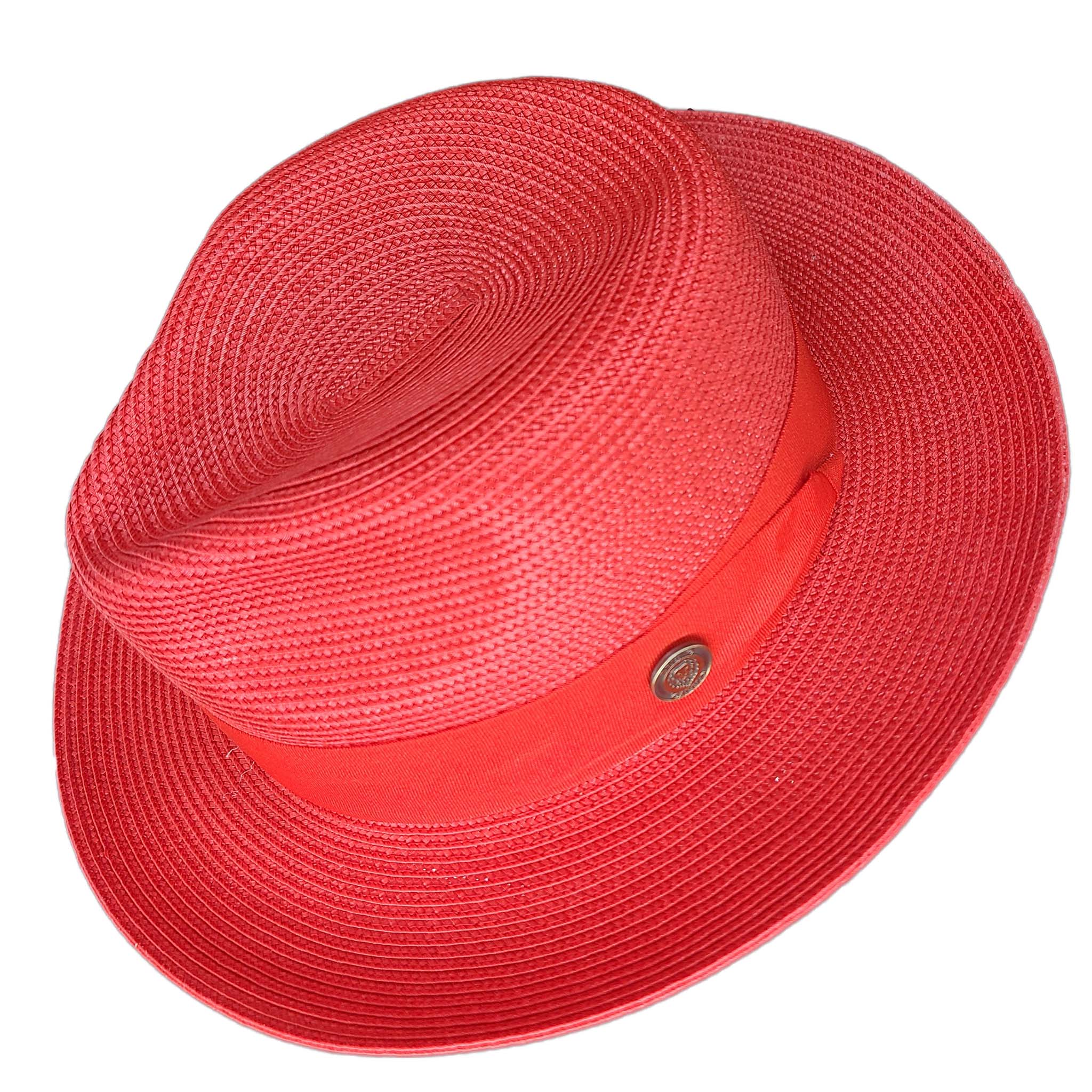 Red Straw Fedora Hat - Front View