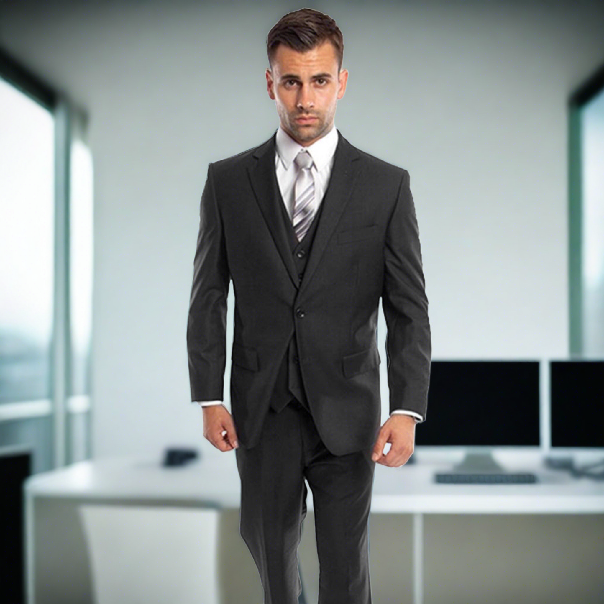 Modern Fit Black 3pc Suit