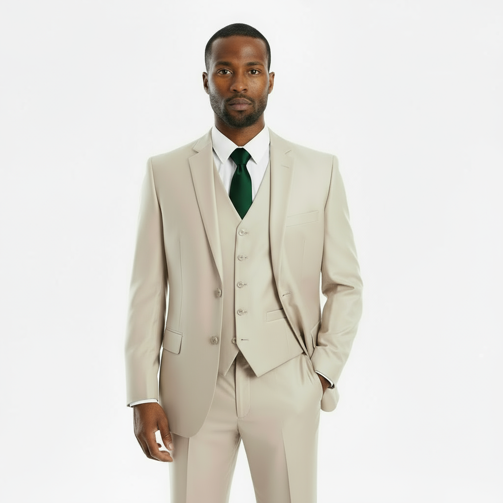 Slim Fit Lt. Beige 3pc Suit