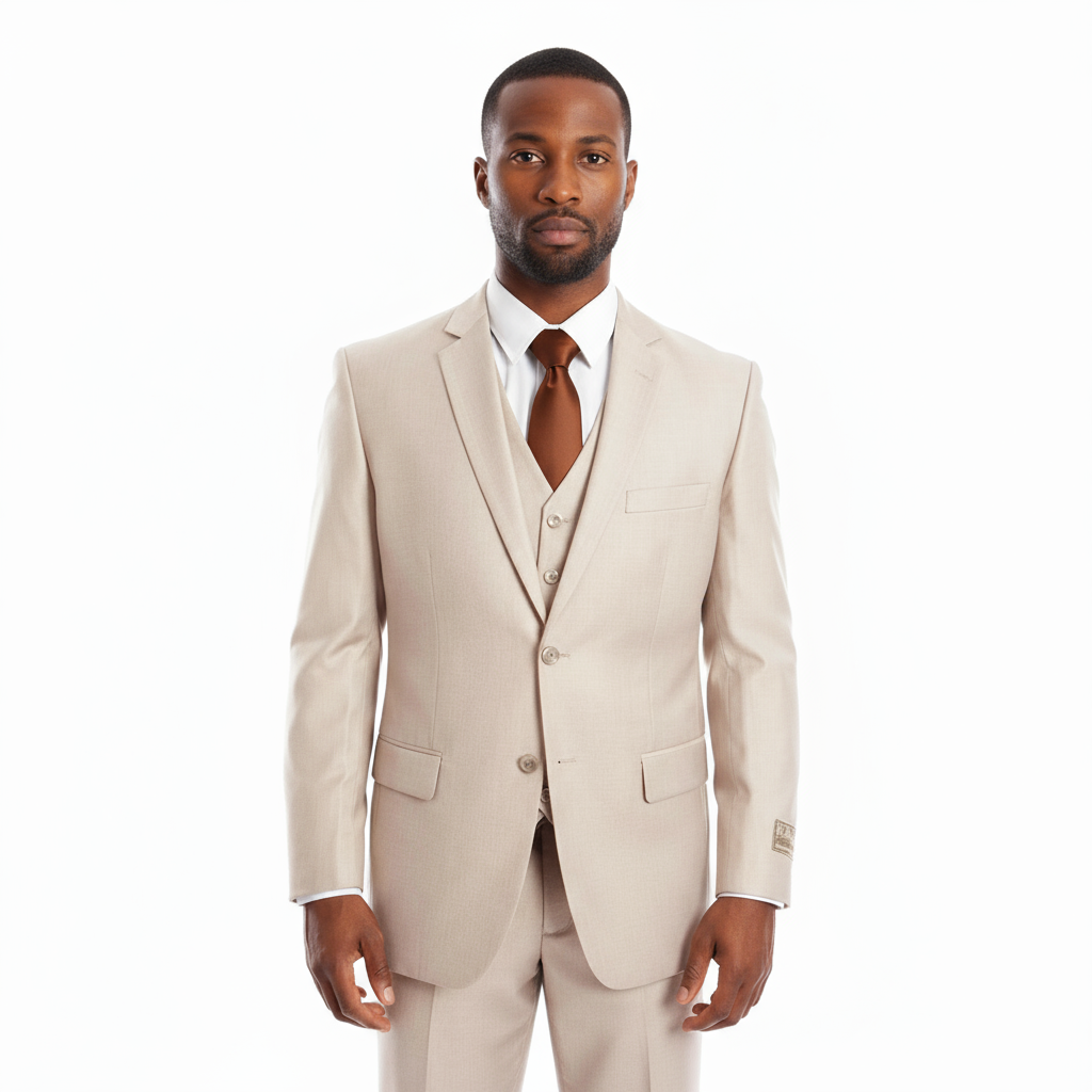 Modern Fit Lt. Beige 3pc Suit
