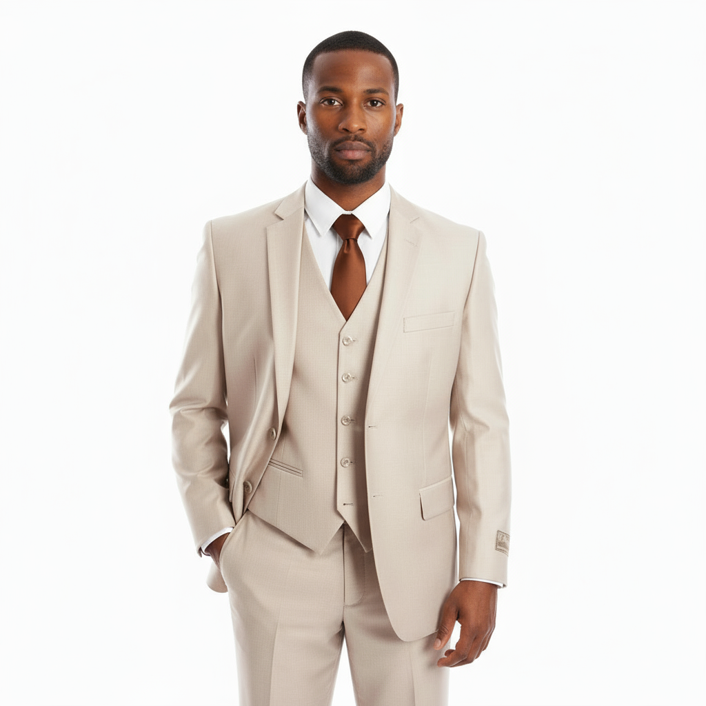 Modern Fit Lt. Beige 3pc Suit XLong / 50/44W