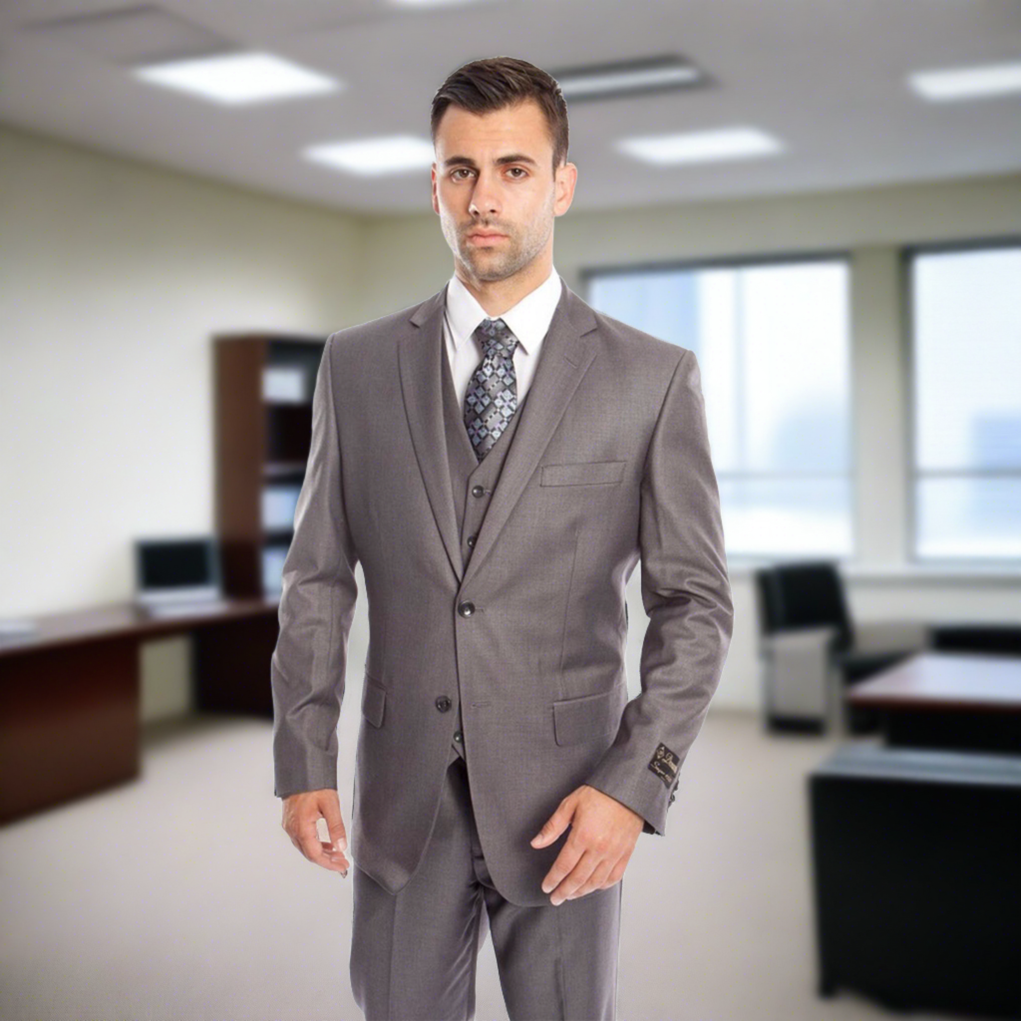Modern Fit Med. Grey 3pc Suit