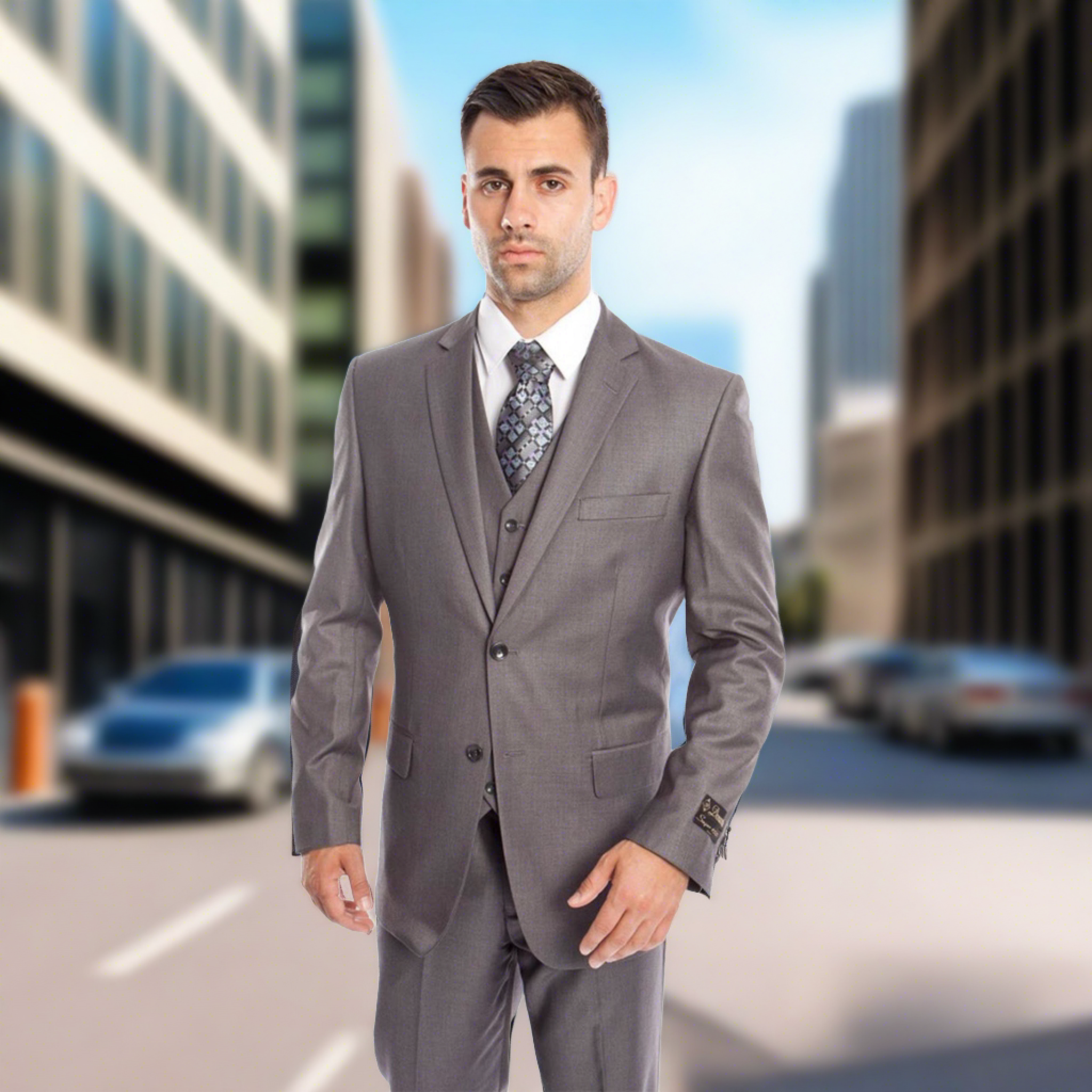 Modern Fit Med. Grey 3pc Suit | D&K SUIT DISCOUNTERS