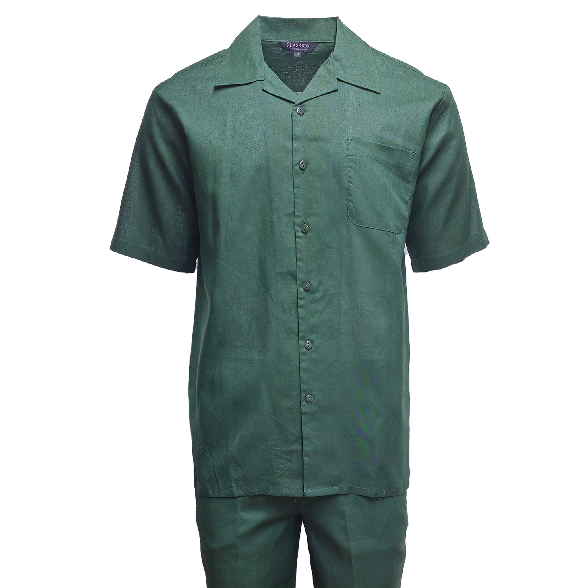 Men's Hunter Green Linen Leisure Suit