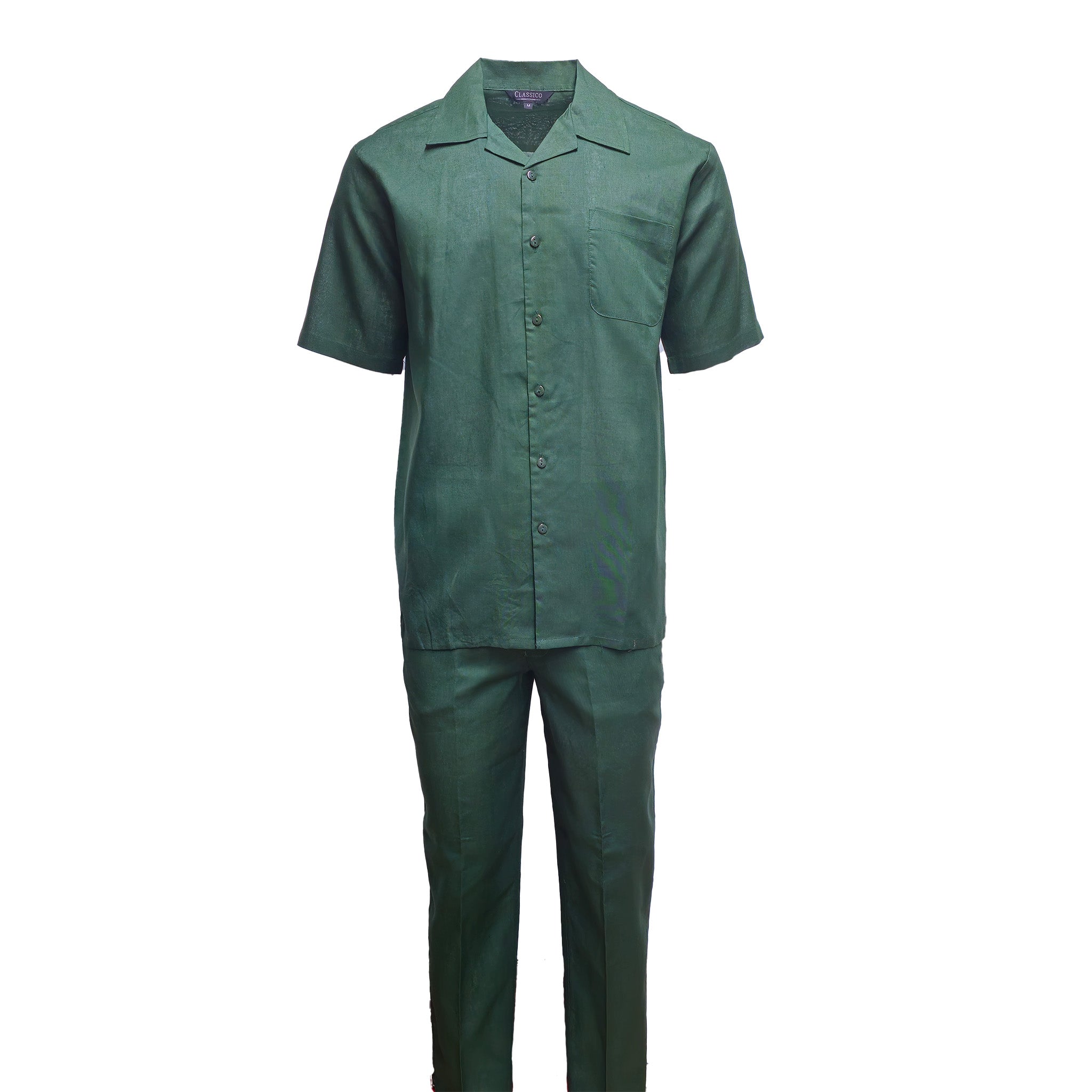 Men's Hunter Green Linen Leisure Suit