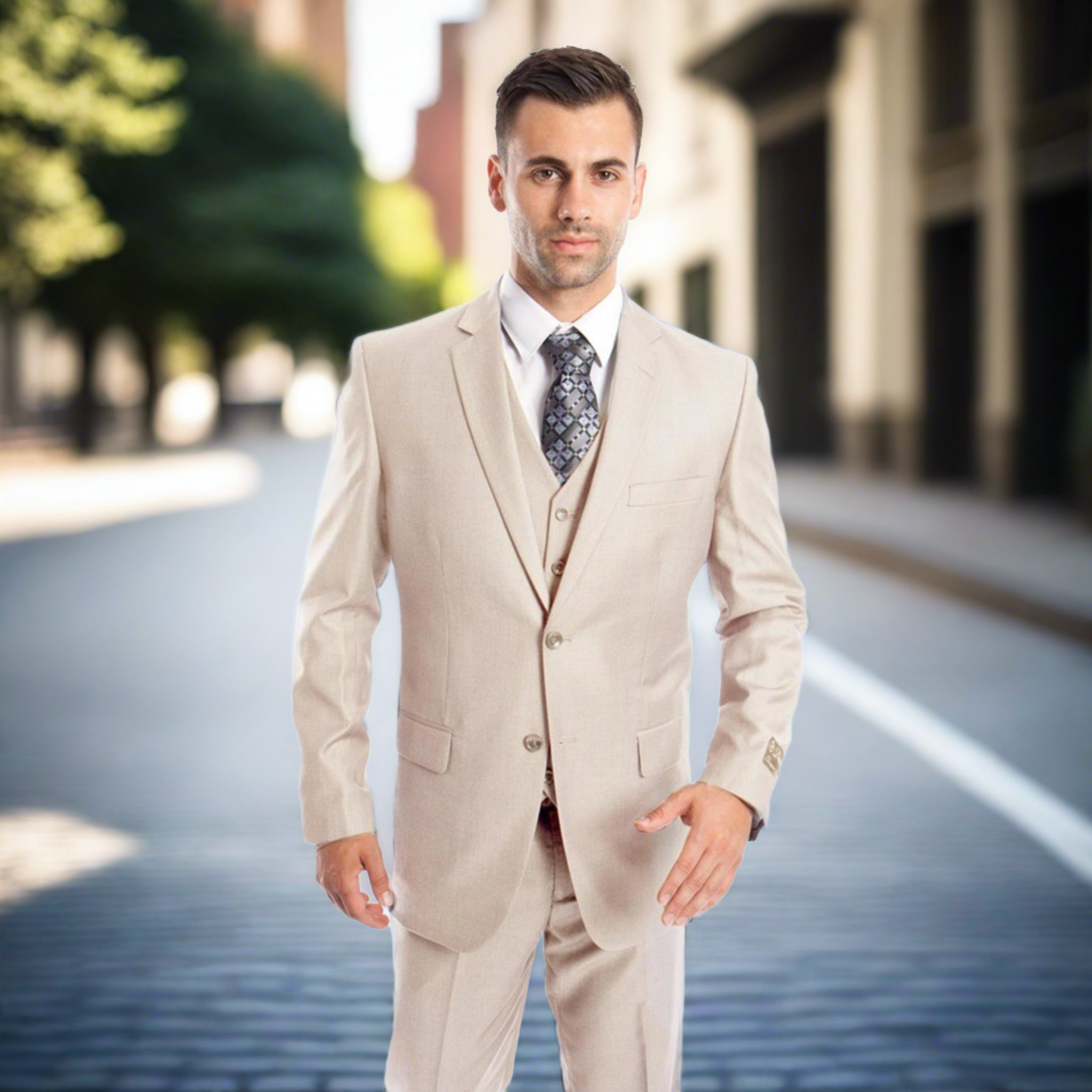 Modern Fit Lt. Beige 3pc Suit