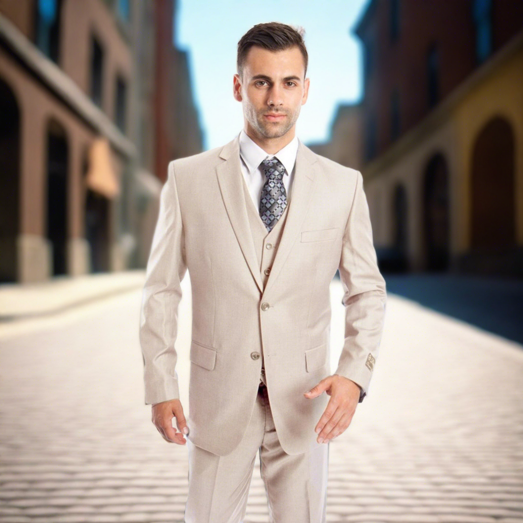 Modern Fit Lt. Beige 3pc Suit