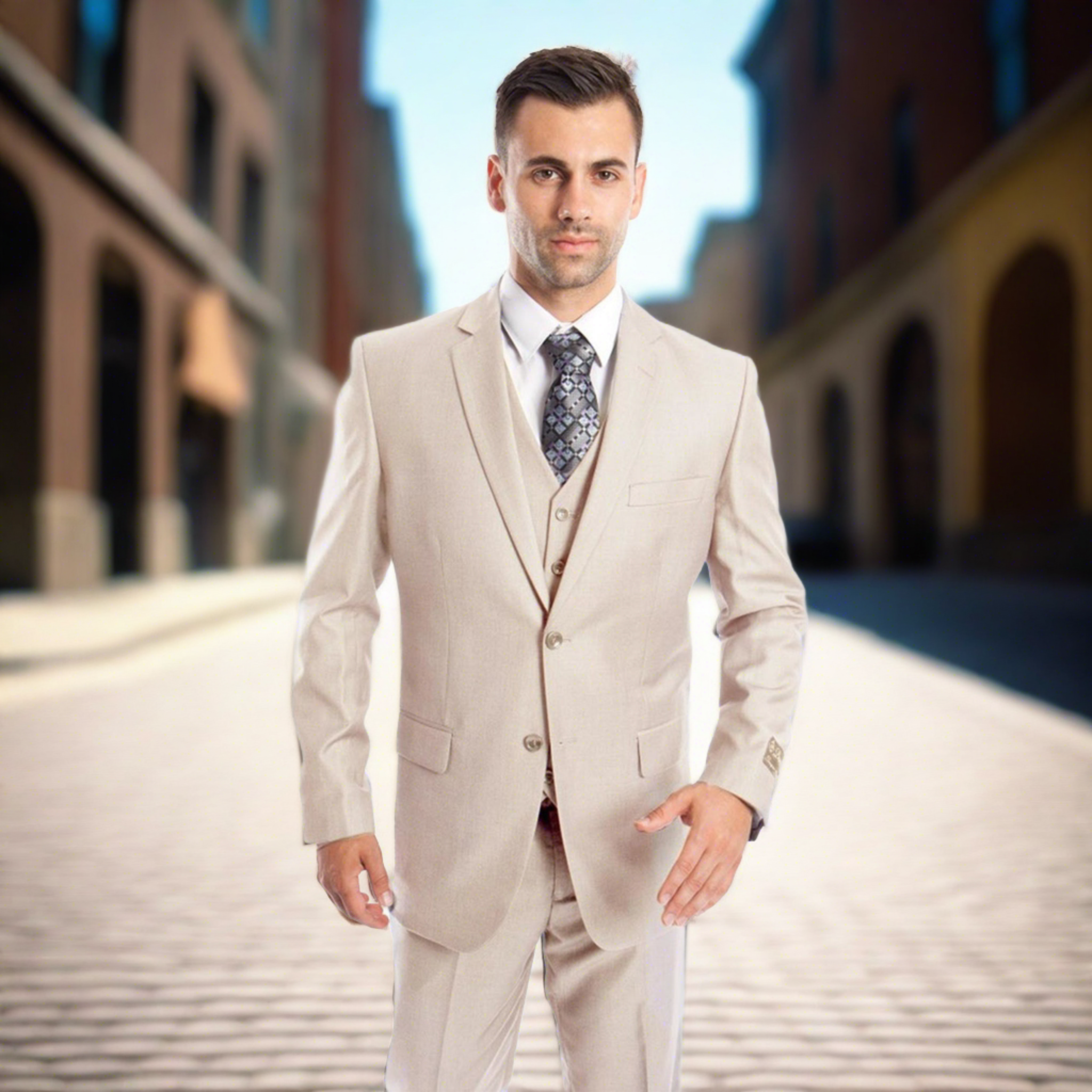 Slim Fit Lt. Beige 3pc Suit