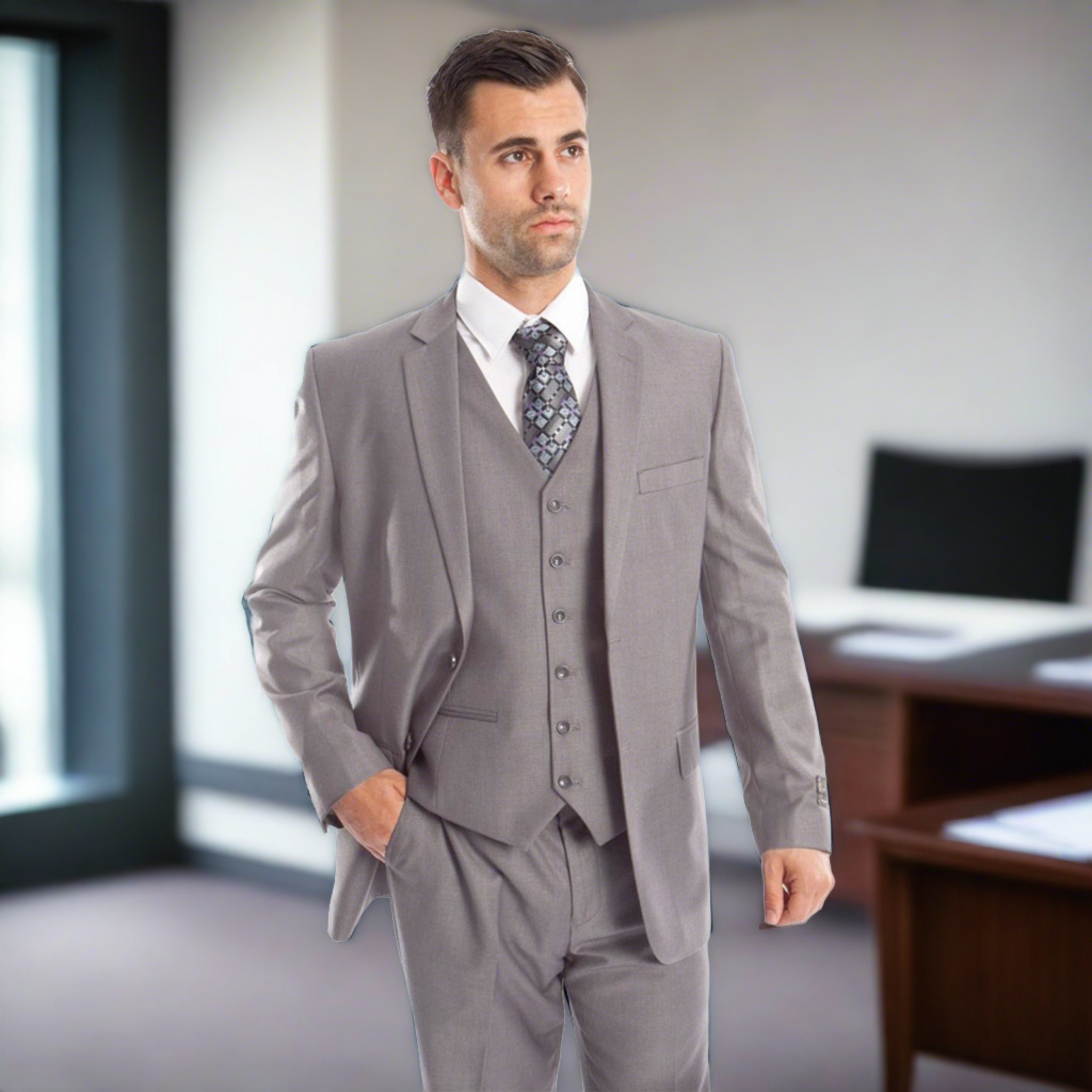 Modern Fit Lt. Grey 3pc Suit | D&K SUIT DISCOUNTERS