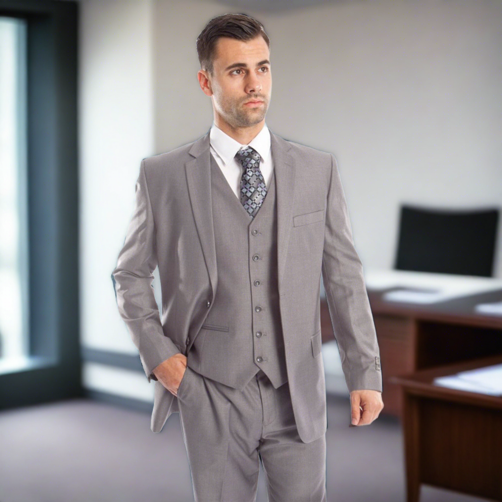 Slim Fit Lt. Grey 3pc Suit