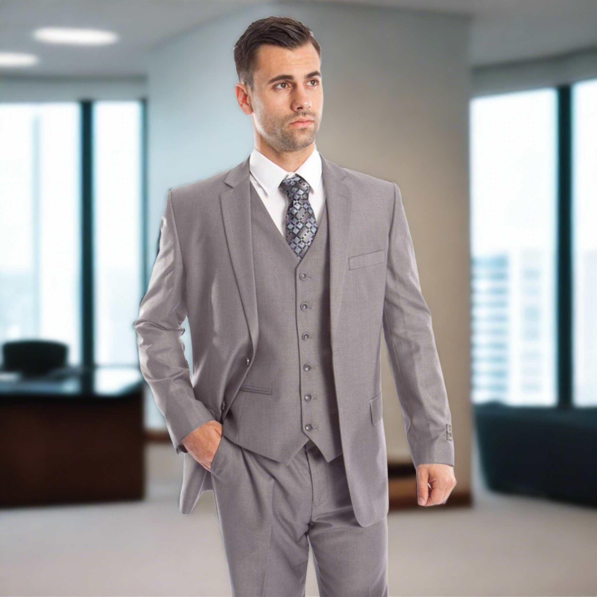 Modern Fit Lt. Grey 3pc Suit | D&K SUIT DISCOUNTERS