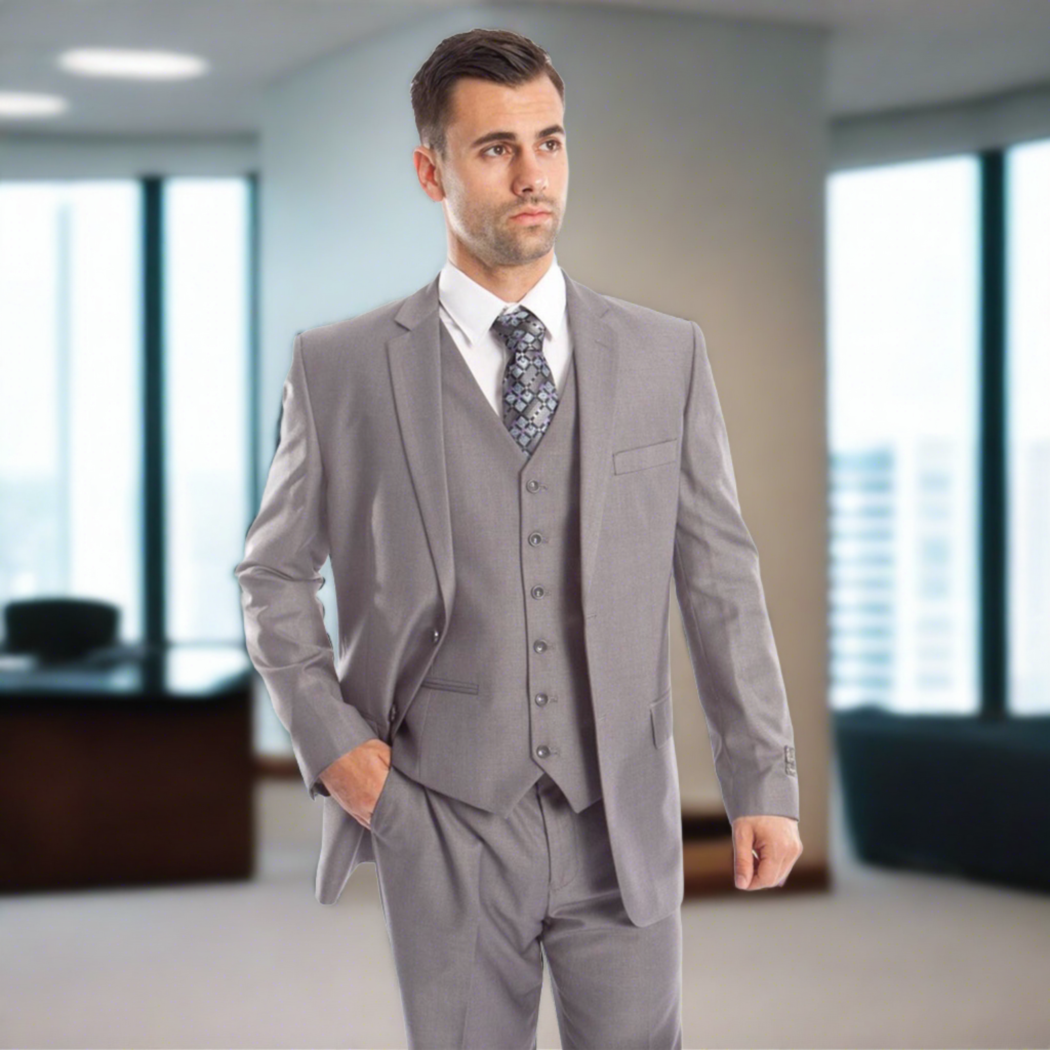 Slim Fit Lt. Grey 3pc Suit