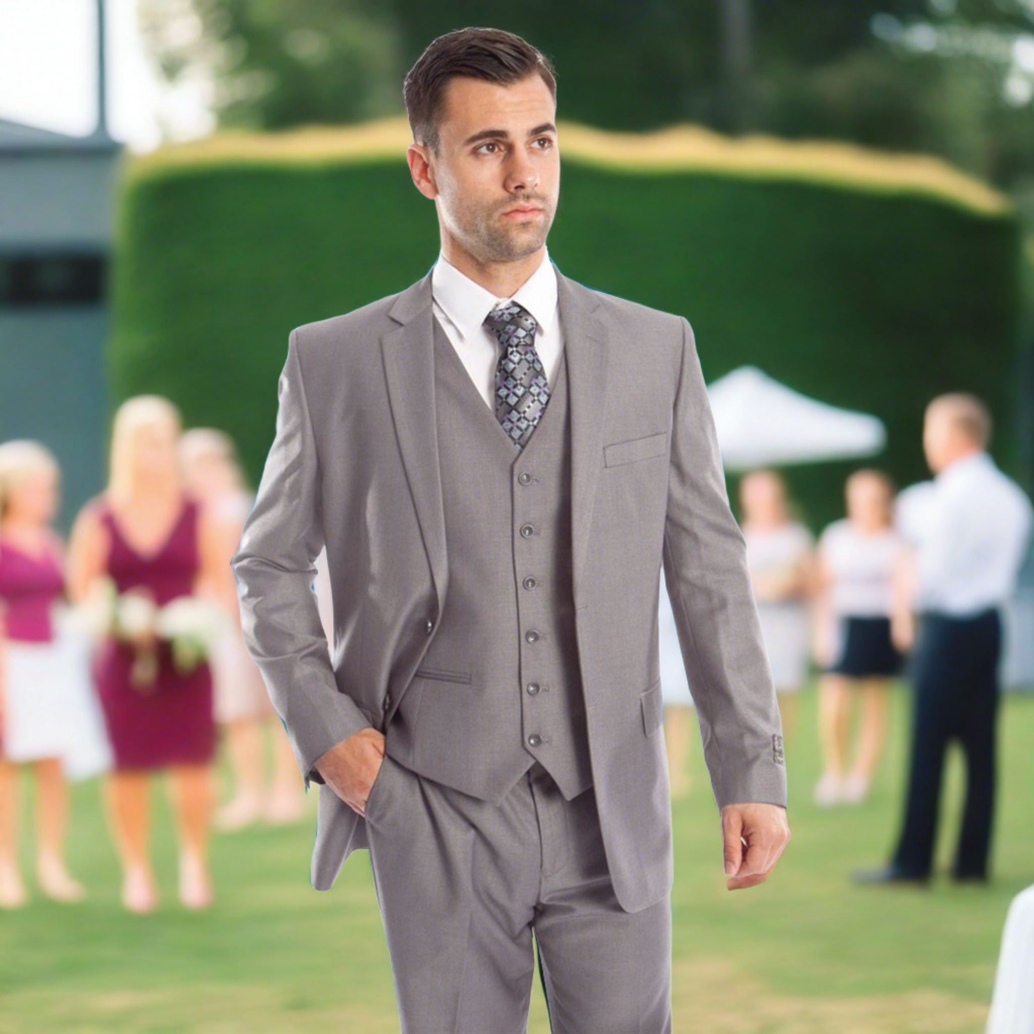 Modern Fit Lt. Grey 3pc Suit | D&K SUIT DISCOUNTERS