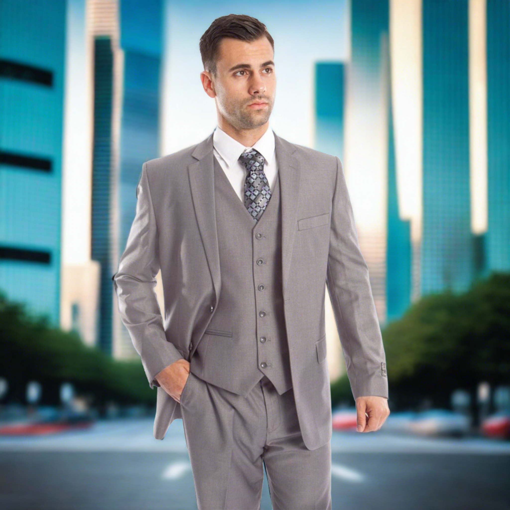 Slim Fit Lt. Grey 3pc Suit