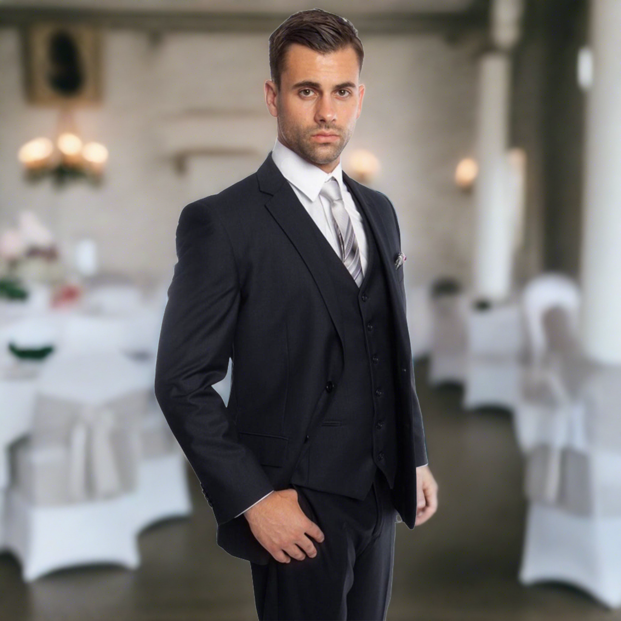 Modern Fit Navy Blue 3pc Suit