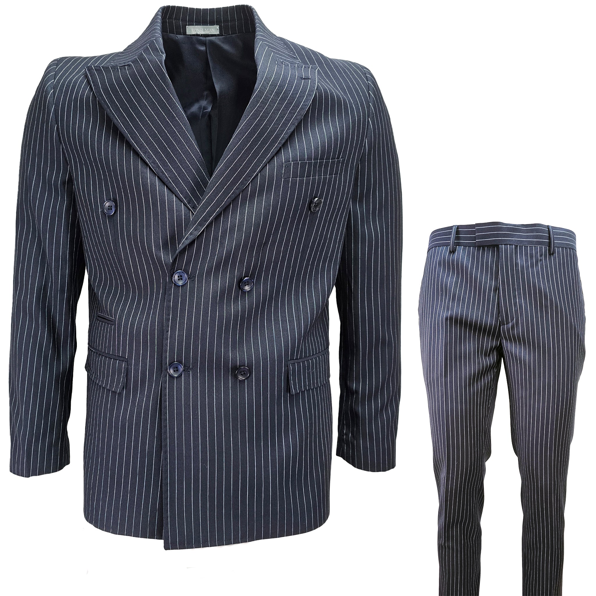Navy Slim Fit Pinstripe D.B. Suit