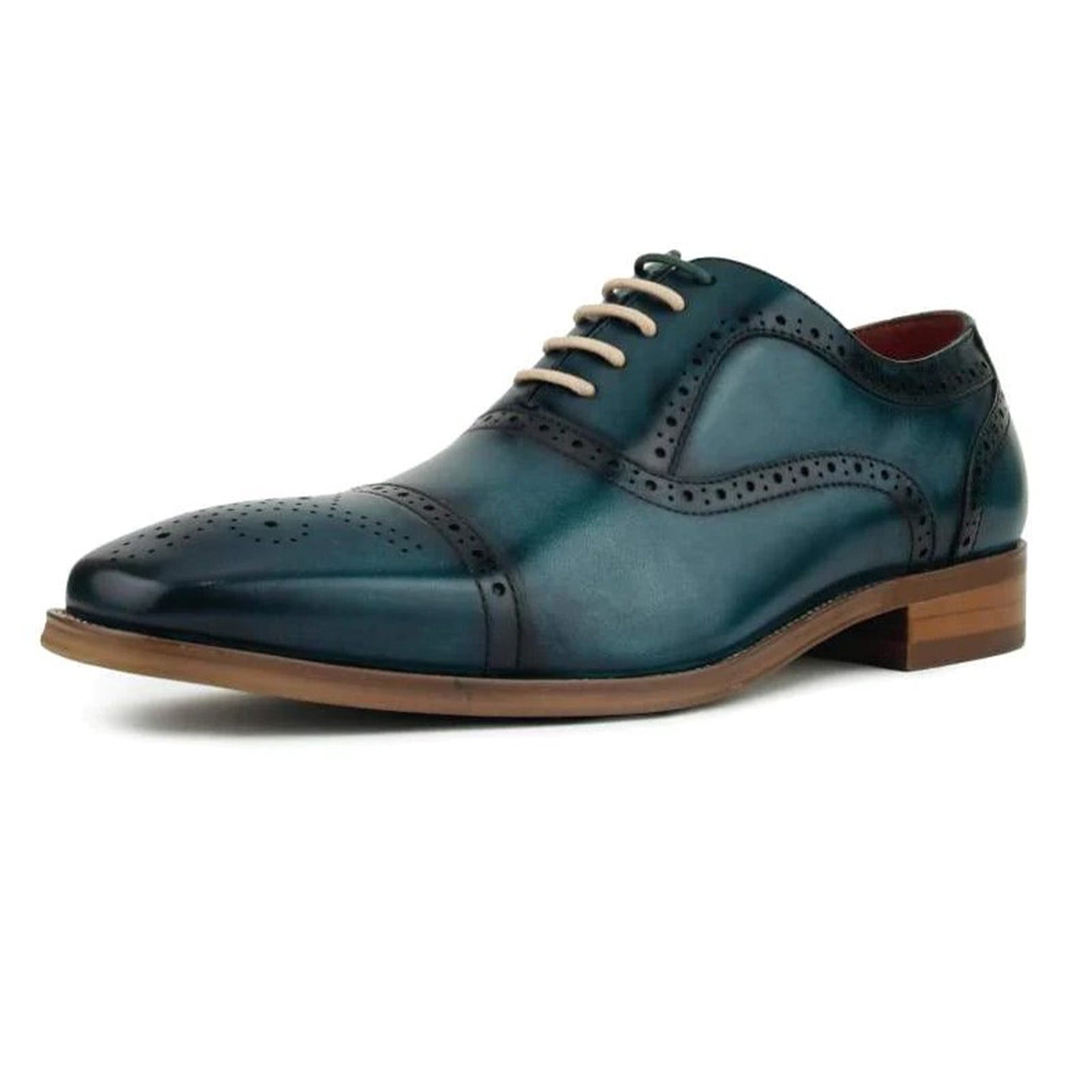 Turquoise Leather Oxford Shoes