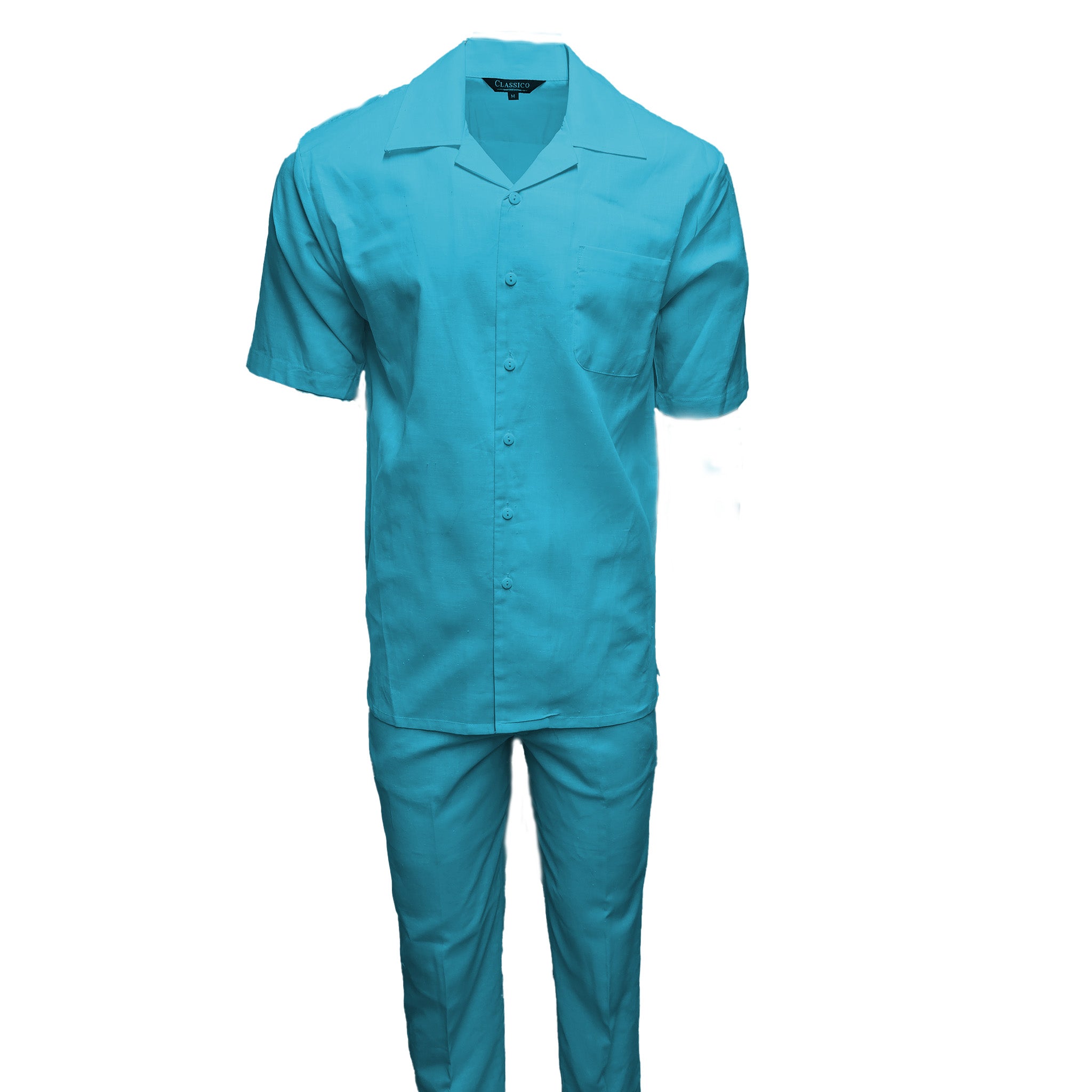 Men's Turquoise Linen Leisure Suit
