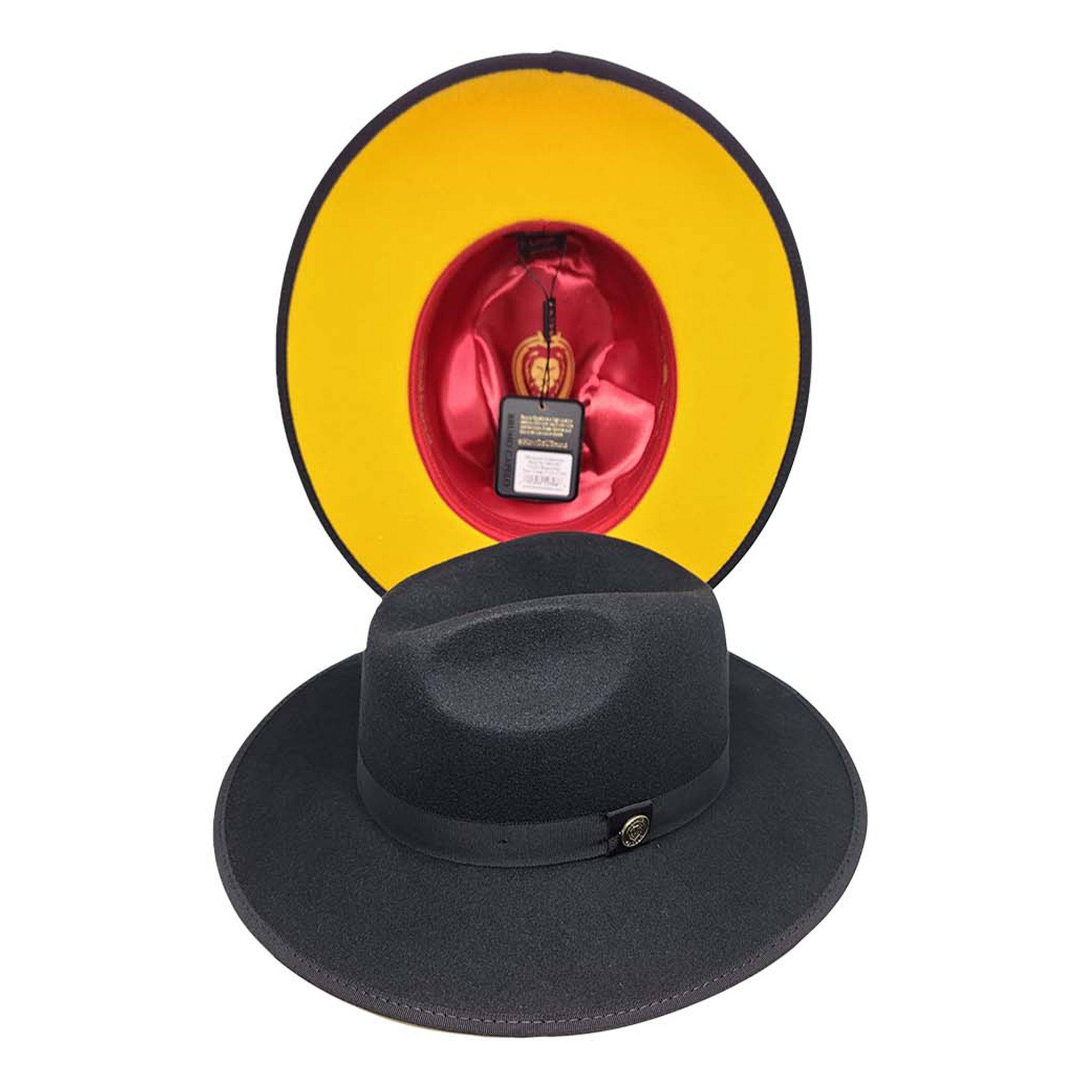 Wide Brim Wool Color Bottom Hat - The Monarch Black/Gold display picture 3
