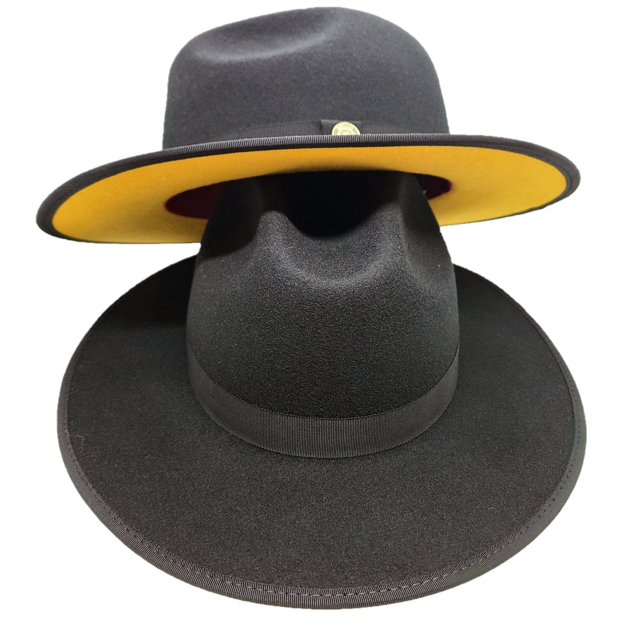 Wide Brim Wool Color Bottom Hat - The Monarch Black/Gold XL (7 5/8) - 61cm