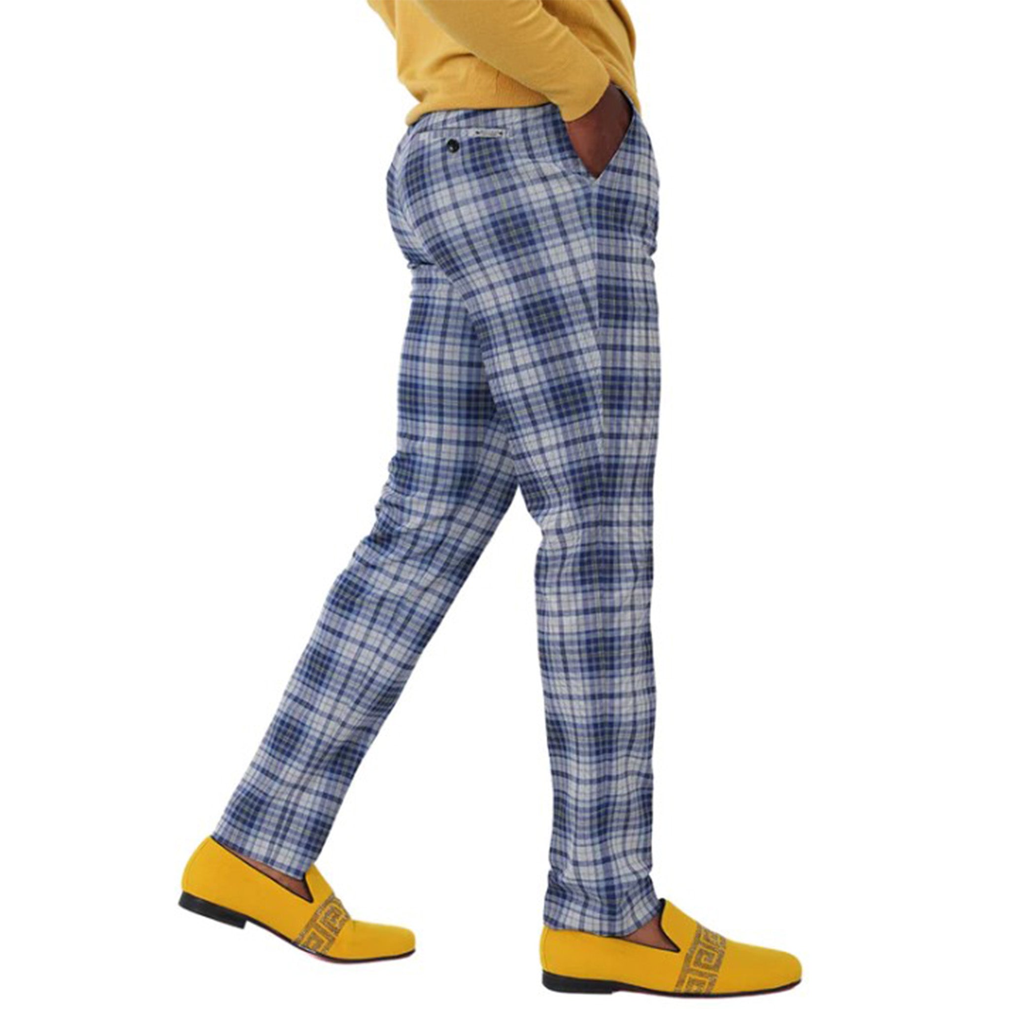 Navy & Mustard Slim Fit Plaid Pants