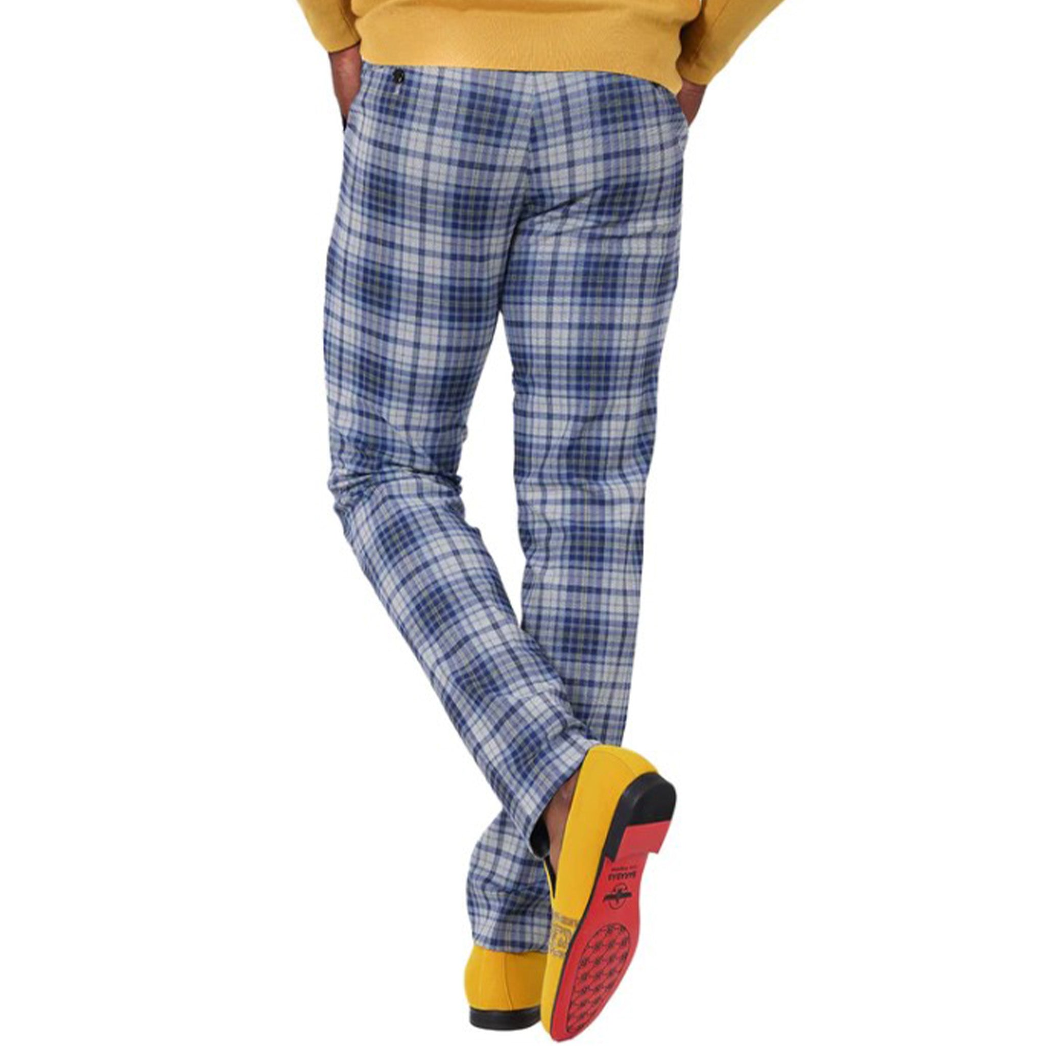 Navy & Mustard Slim Fit Plaid Pants