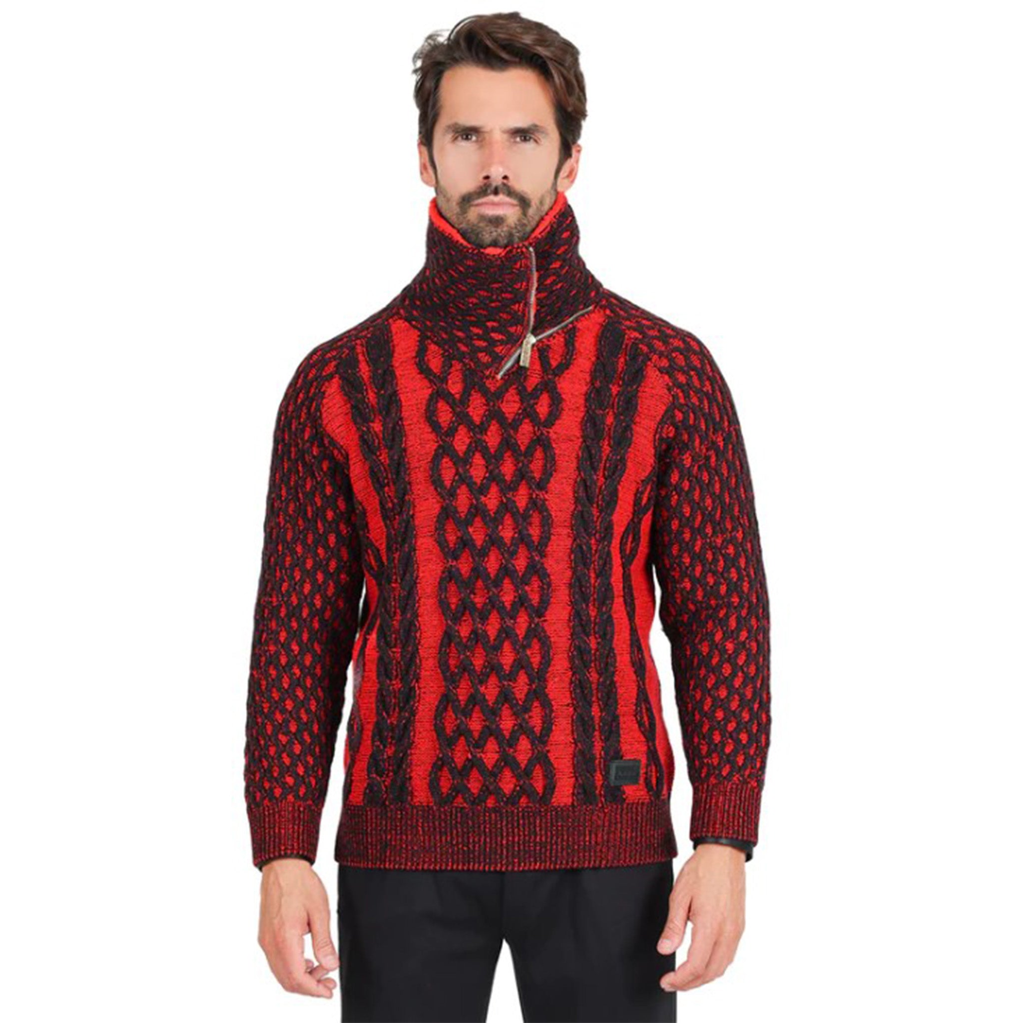 Black/Red Cowl Neck Men's Sweater