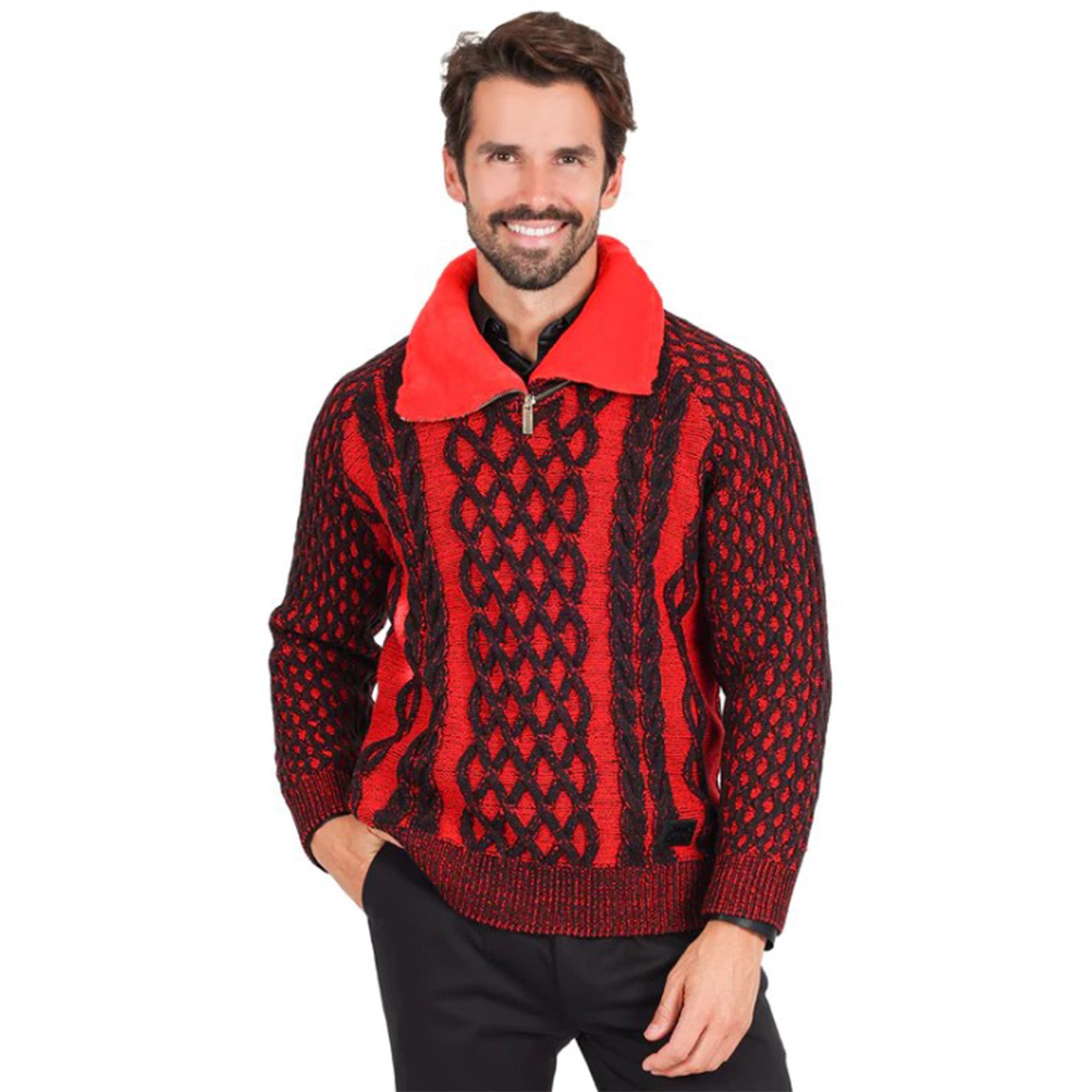 Black/Red Cowl Neck Men's Sweater | D&K SUIT DISCOUNTERS