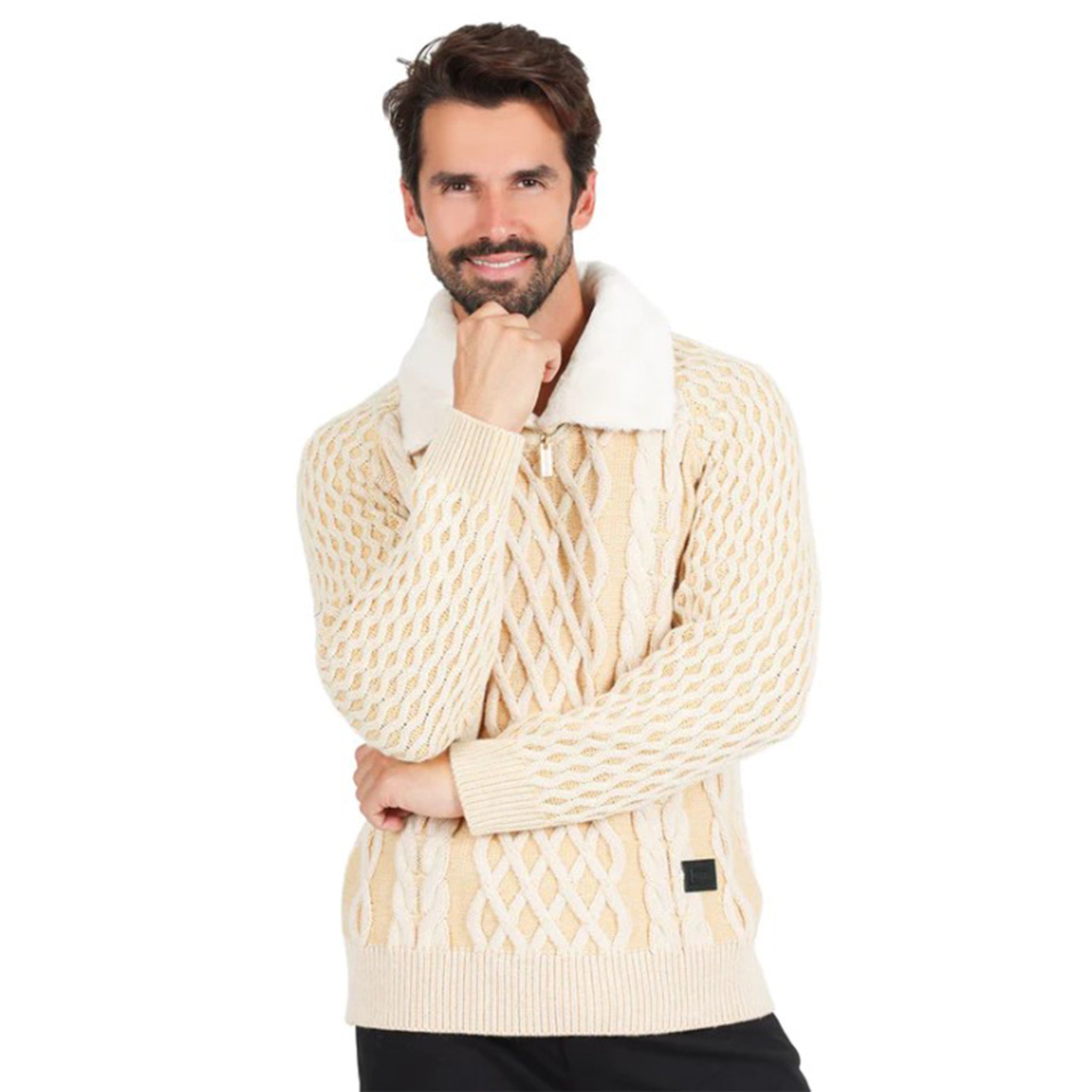 Cream Cowl Neck Men's Sweater