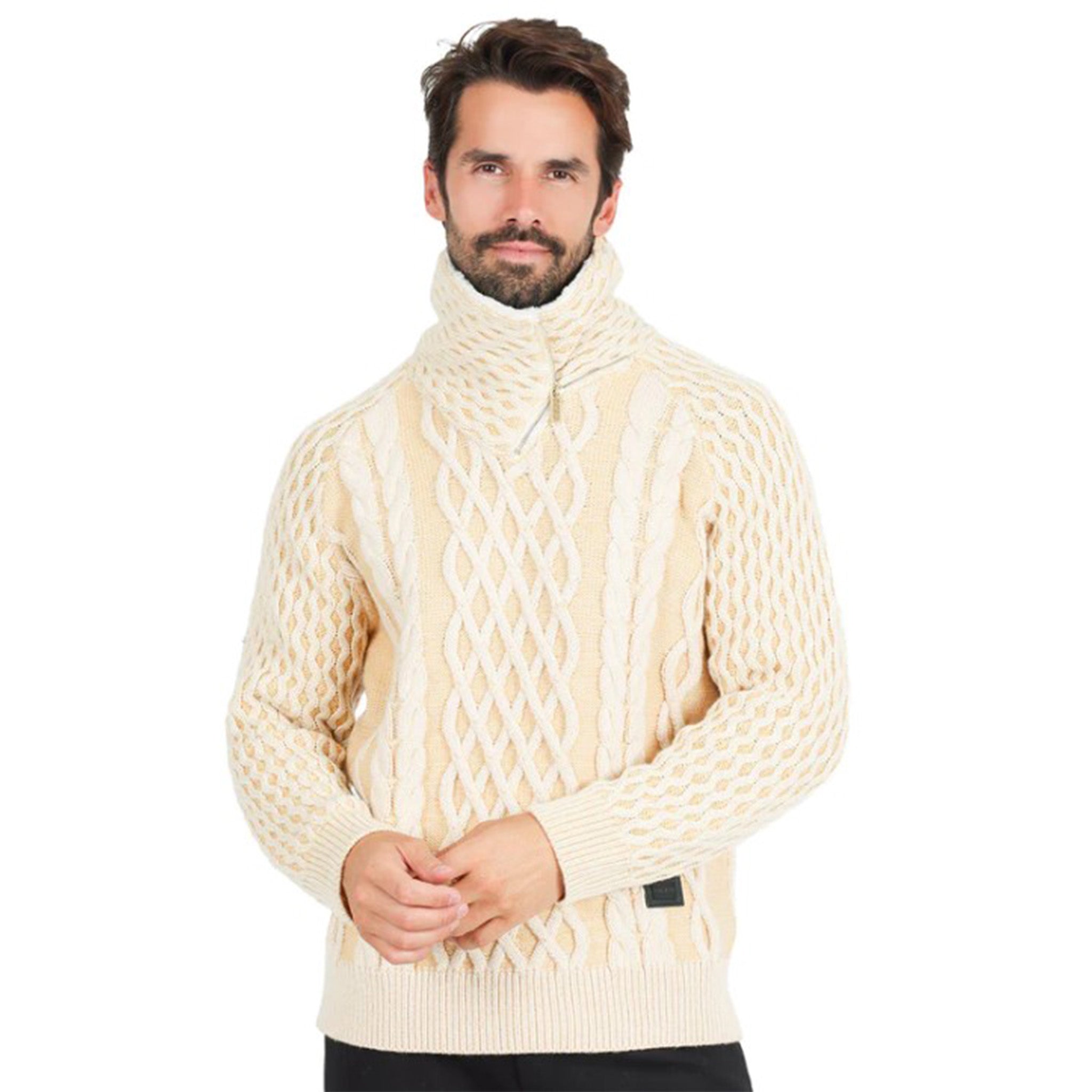 Cream Cowl Neck Men's Sweater