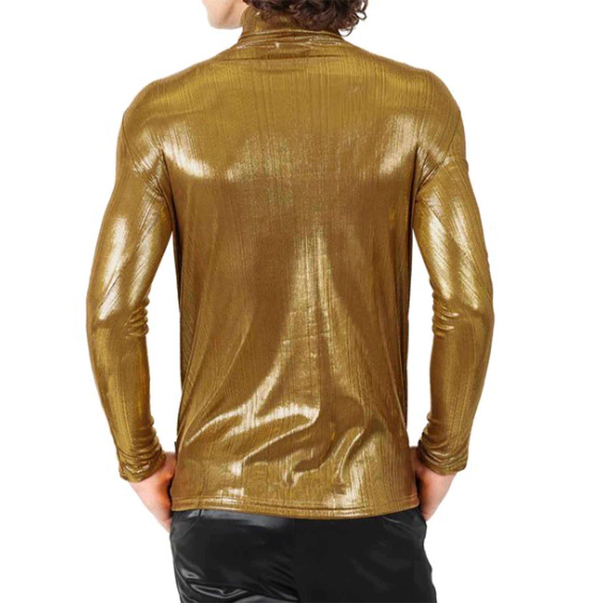 Elegance Meets Boldness: Gold Metallic Turtle Neck Shirt | DNK Mobile USA M Elegance Meets Boldness: Gold Metallic Turtle Neck Shirt | DNK Mobile USA M