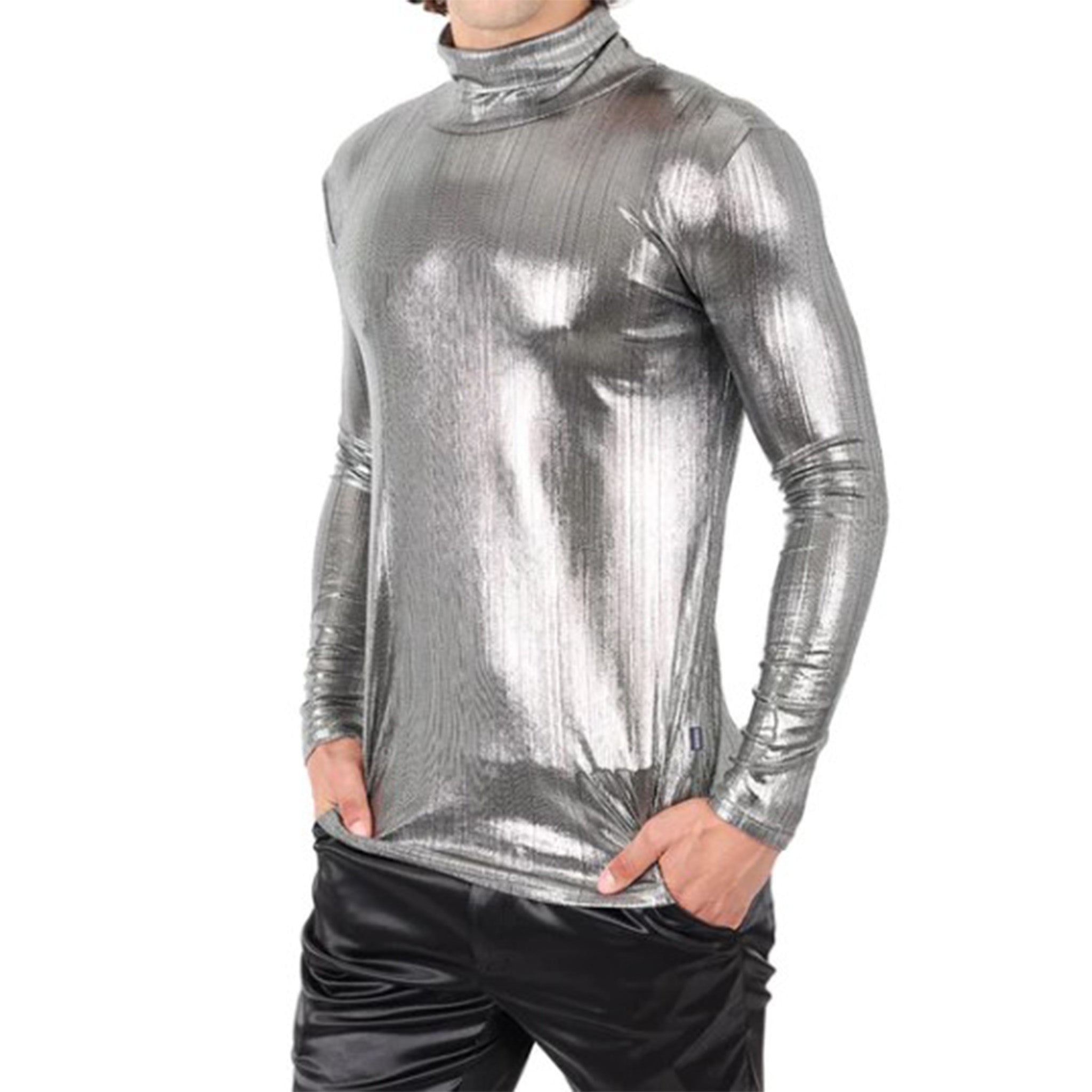 Silver Metallic Turtle Neck Shirt