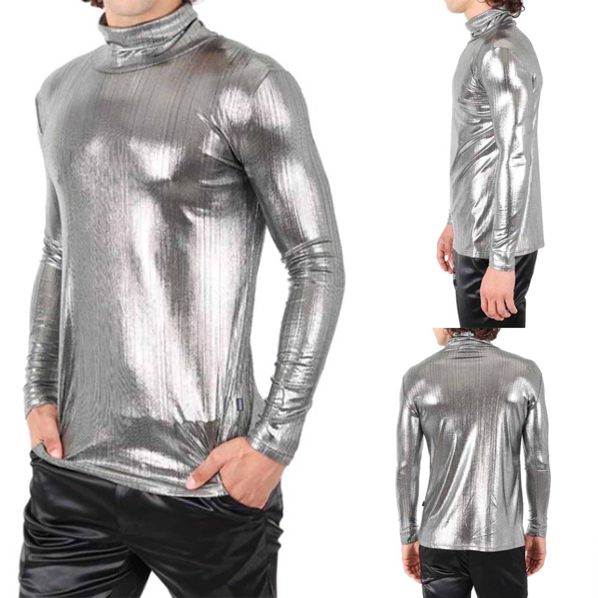 Silver Metallic Turtle Neck Shirt