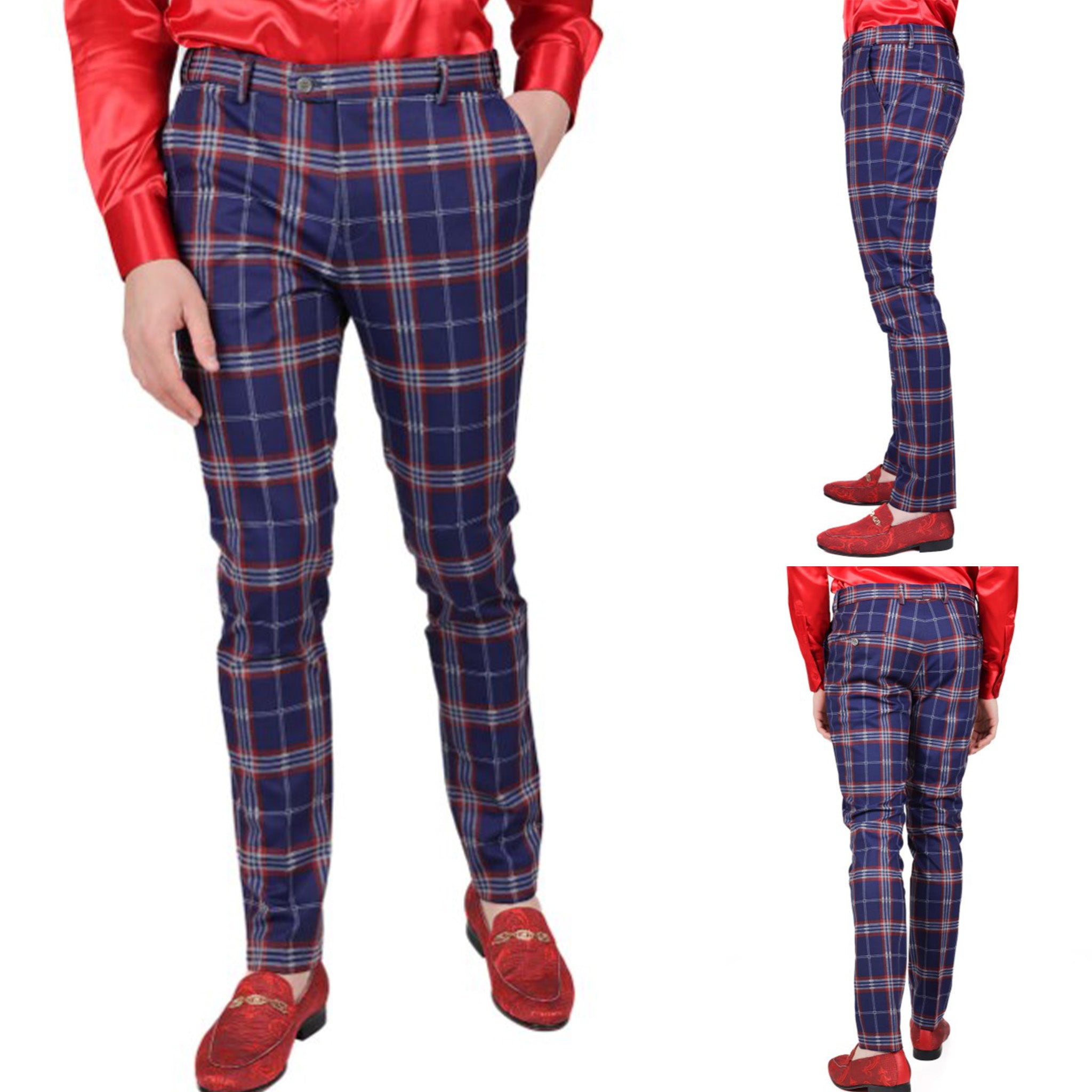 HUGO Men's Slim-Fit Navy Plaid Wool Suit Pants - Macy's