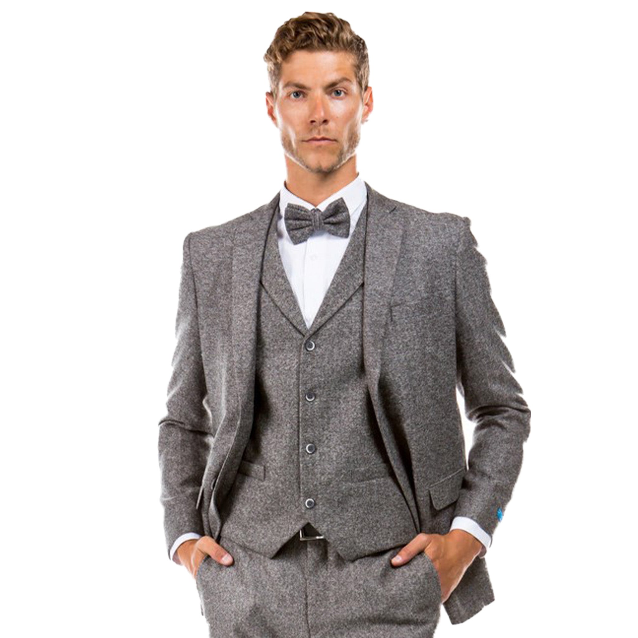 Grey Slim Fit 3pc Tweed Suit