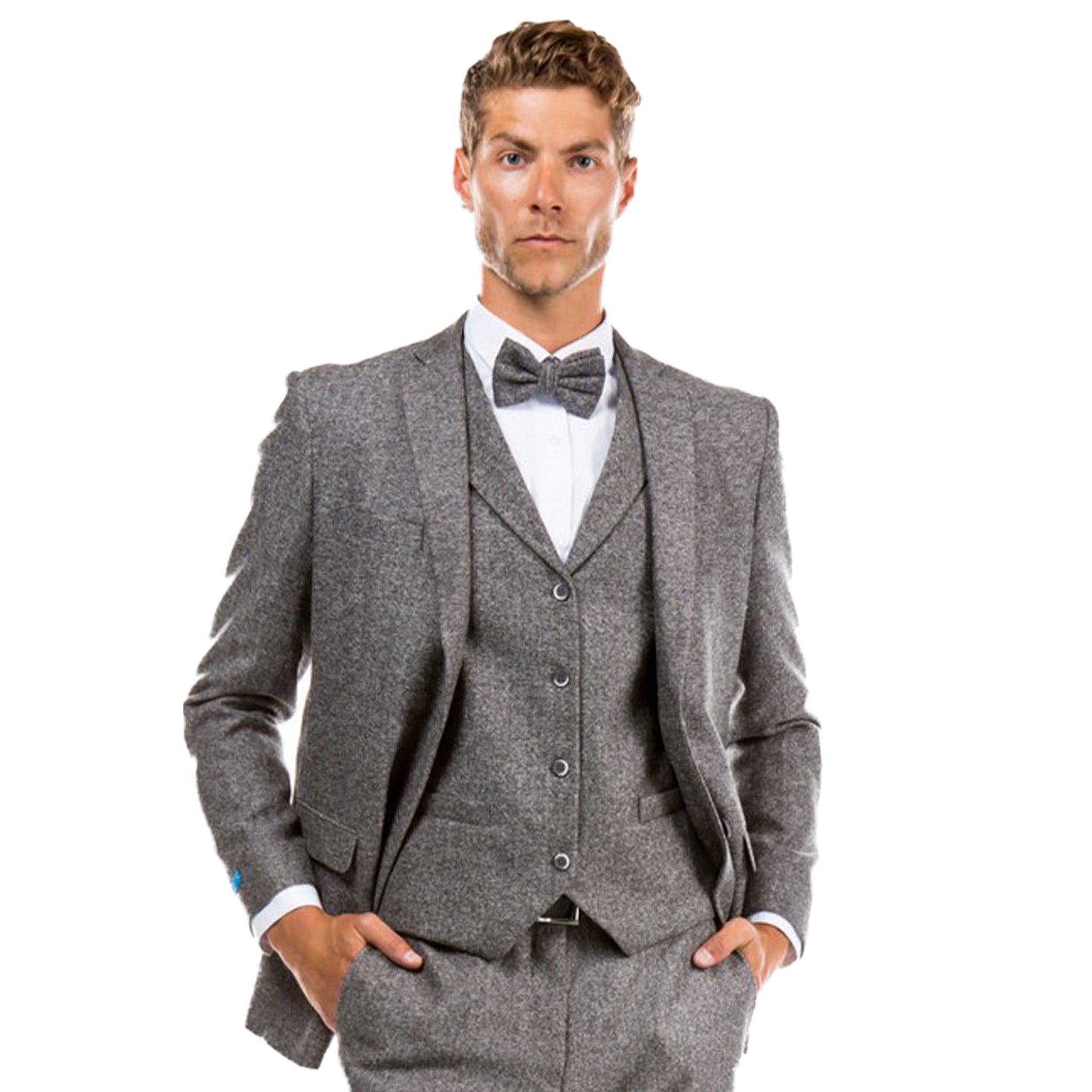 Grey Slim Fit 3pc Tweed Suit