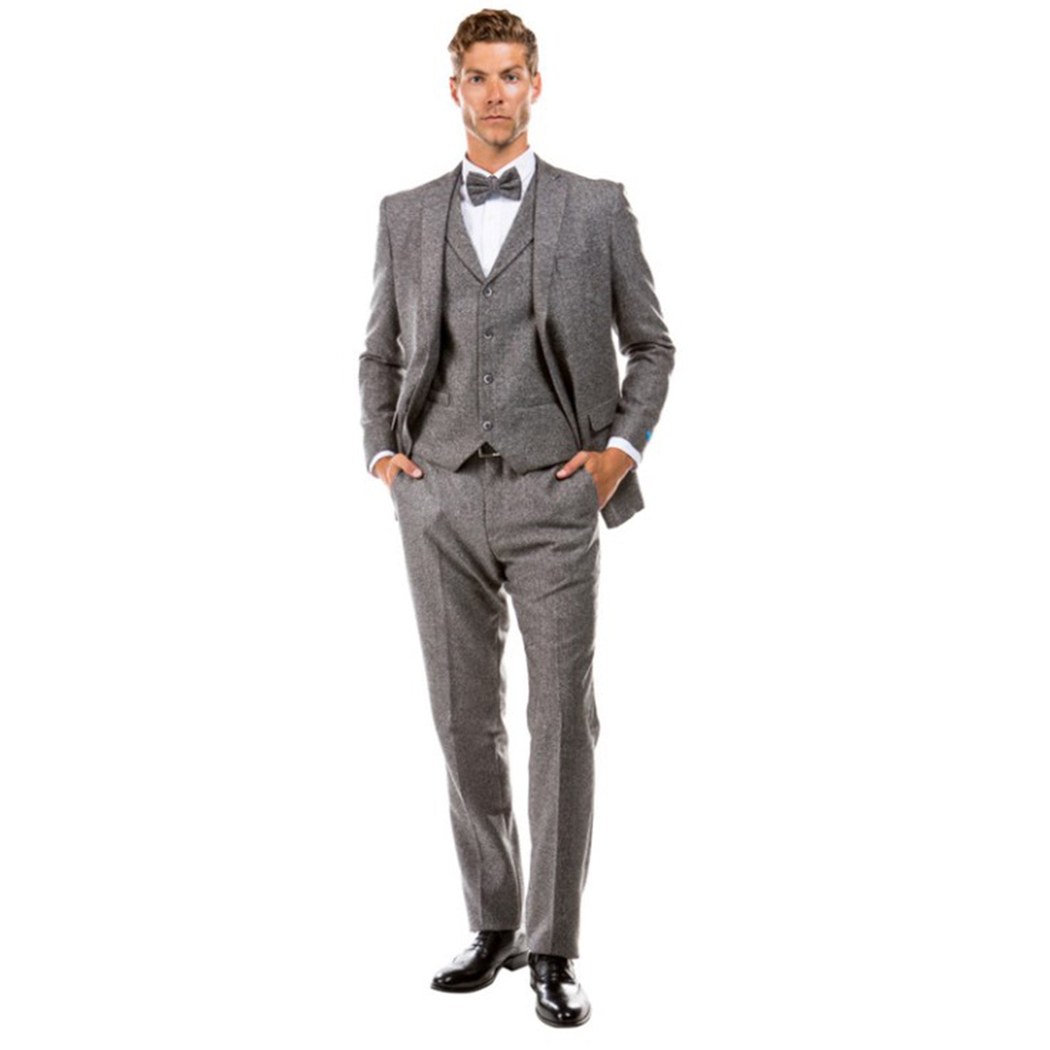 Grey Slim Fit 3pc Tweed Suit